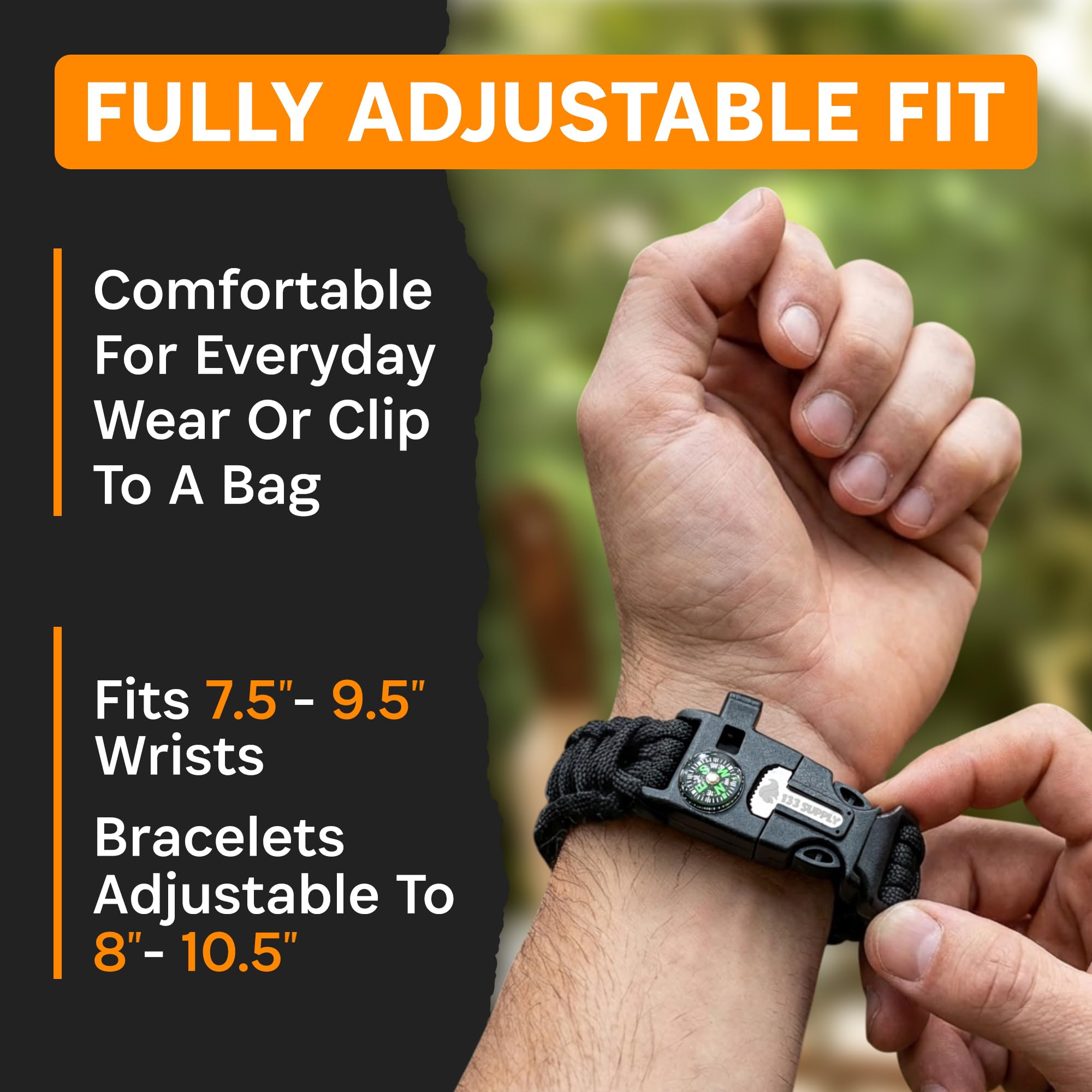 Paracord-Armband – verstellbar – Kompass – Feuerstarter – laute Pfeife – perfekt für Camping, Wandern, Angeln, Jagd, Überlebenstraining und Geschenke, 2er-Pack