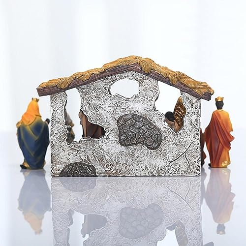 Miniatura 4 de MOOCOCO Conjunto de Figuras de Belén Navideño, Figura de Jesús en el Pesebre, Estatua de Resina Hecha a Mano, Familia Sagrada, 12 Piezas