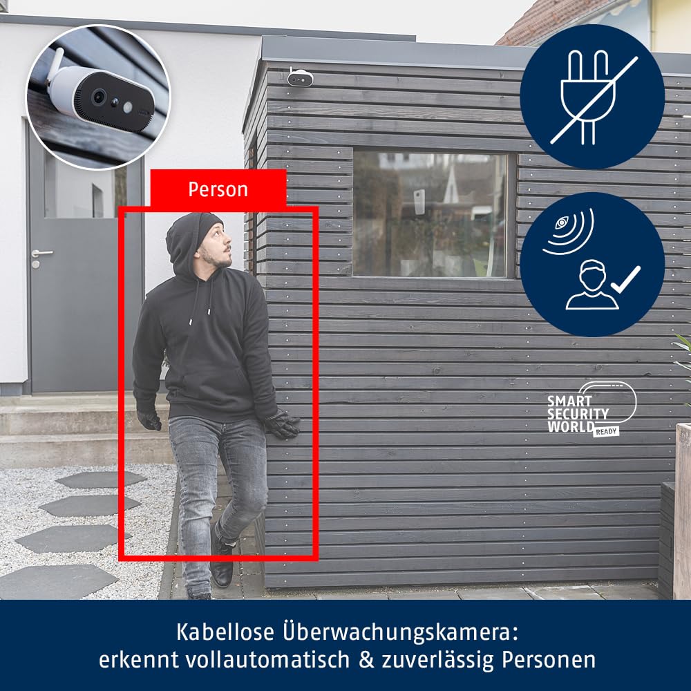 ABUS Akku-Kamera Pro mit Basisstation PPIC91000 Smarte kabellose Überwachungskamera & Funk-Alarmanlage Smartvest Basis-Set Einbruchmeldeanlage