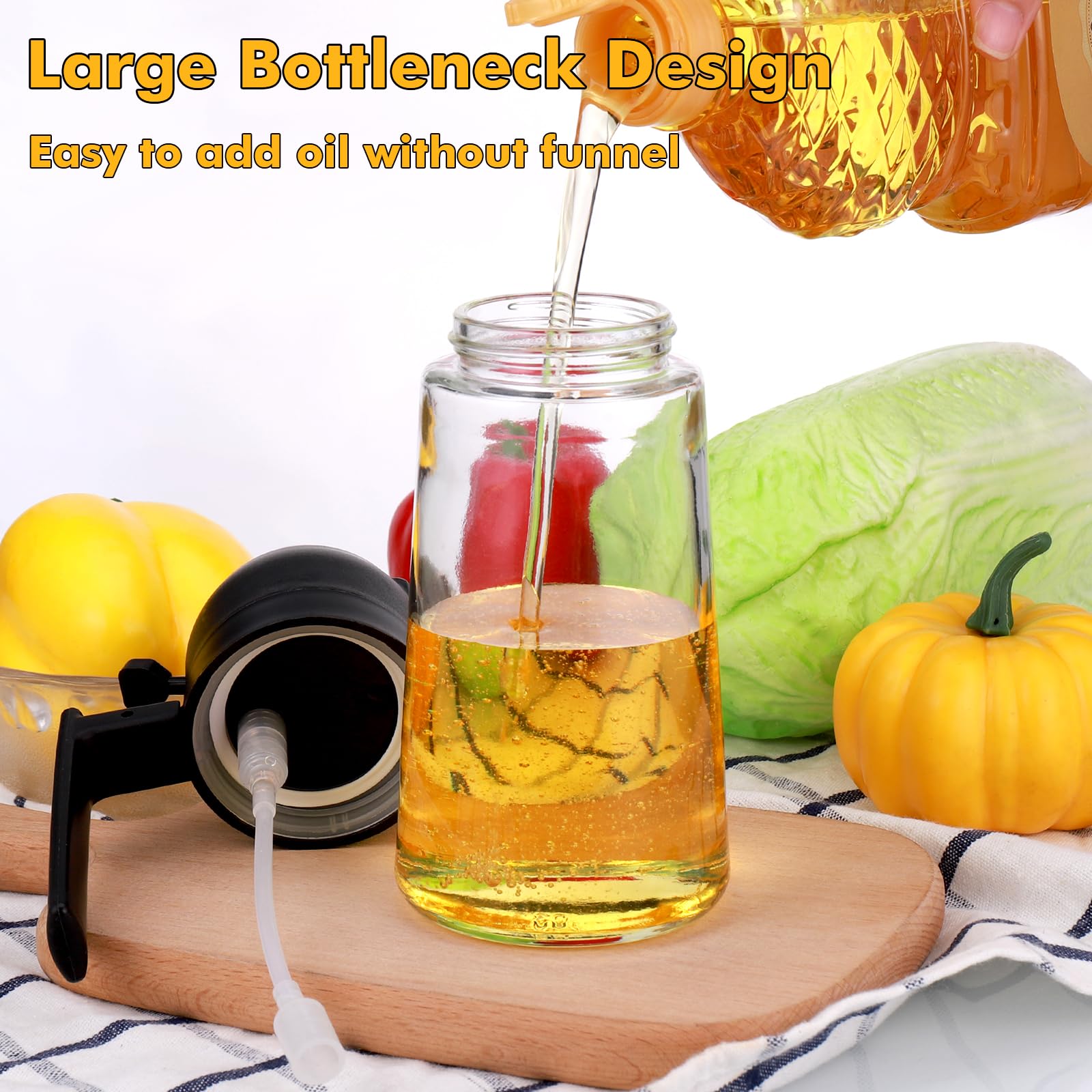 Fentar Butelka z rozpylaczem oleju, 2 w 1 dozownik i rozpylacz oleju, 470ml szczelny szklany rozpylacz do oliwy z oliwek, butelka z rozpylaczem oleju spożywczego z uchwytem, dozownik oliwy z oliwek