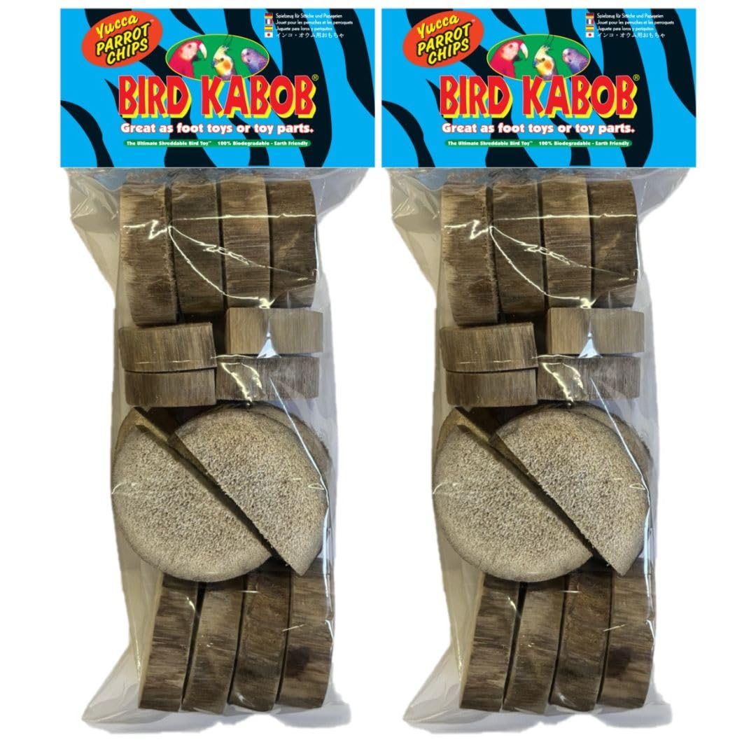 BIRD KABOB Yucca Parrot Chips - 2 Pack - an All-Natural, Holistic, Veterinarian Recommended, Earth Friendly, shreddable Yucca Pieces in The Long Slender Bag