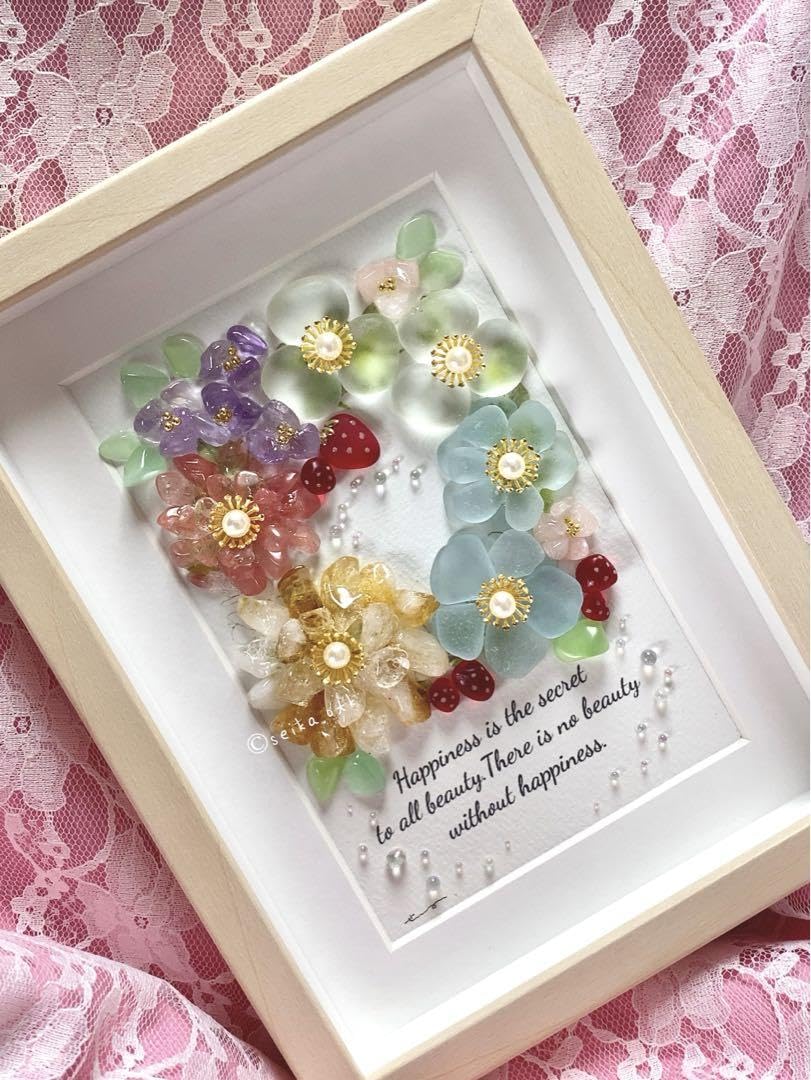 みときち　小花のリース シーグラスアート｜花 インテリア フラワー Amazon｜N869シーグラスアート 貴方を愛するフラワーリース 花
