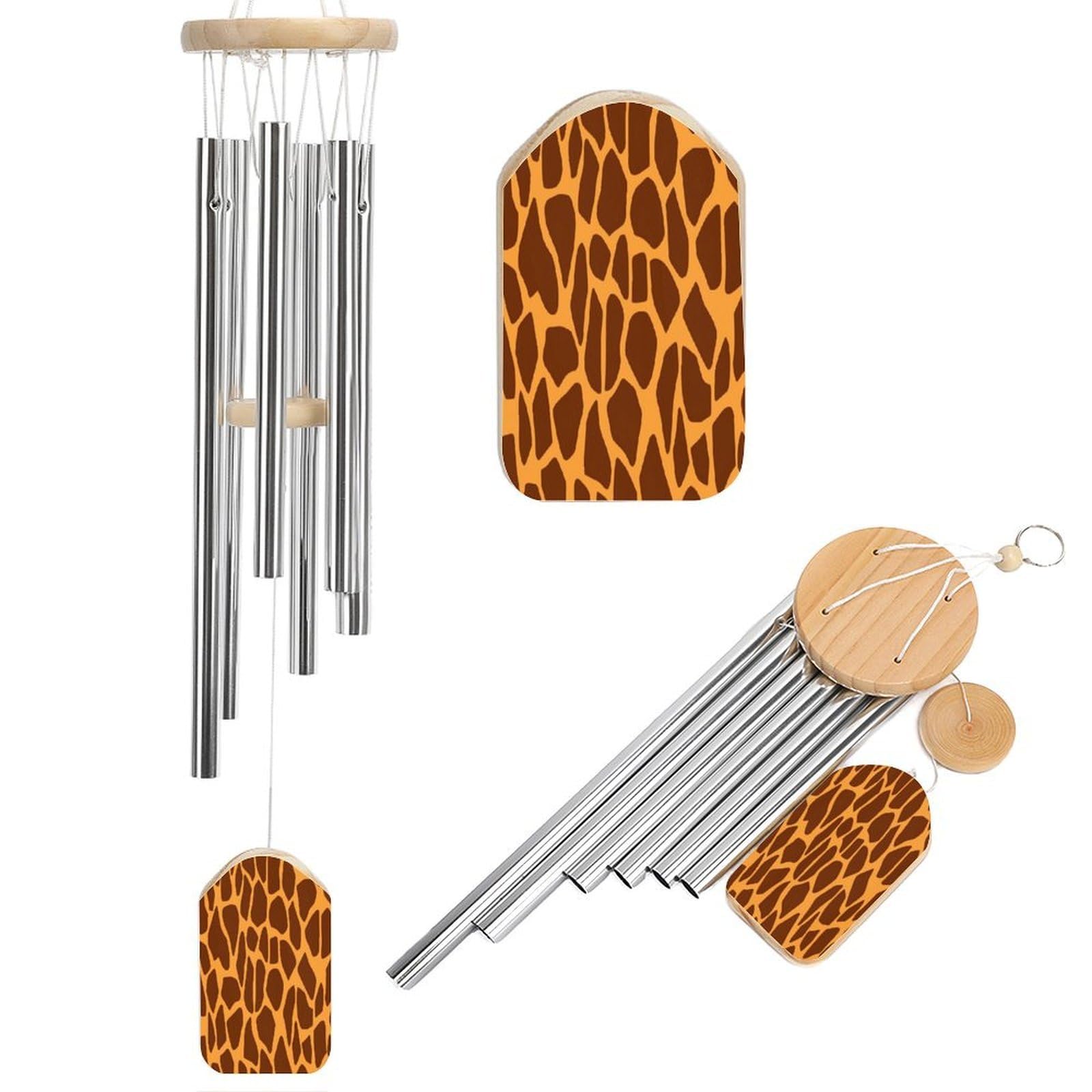 Fekiloot Style Giraffe Print Tone Wind Chimes For Outside,Wind Bell With 6 Aluminum Alloy Tubes,Sympathy Wind Chime For Yard/Garden/Patio Decor