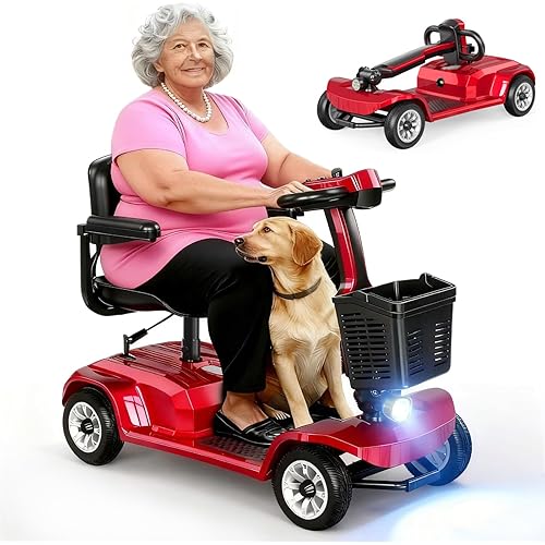 Mobility Scooter for Seniors, Red,420 lbs Capacity -12.4 Miles Range 4 Wheel Electric Scooter with Seat, 20° Hill Climb, 300W Motor, Easy to Operate and Foldable
