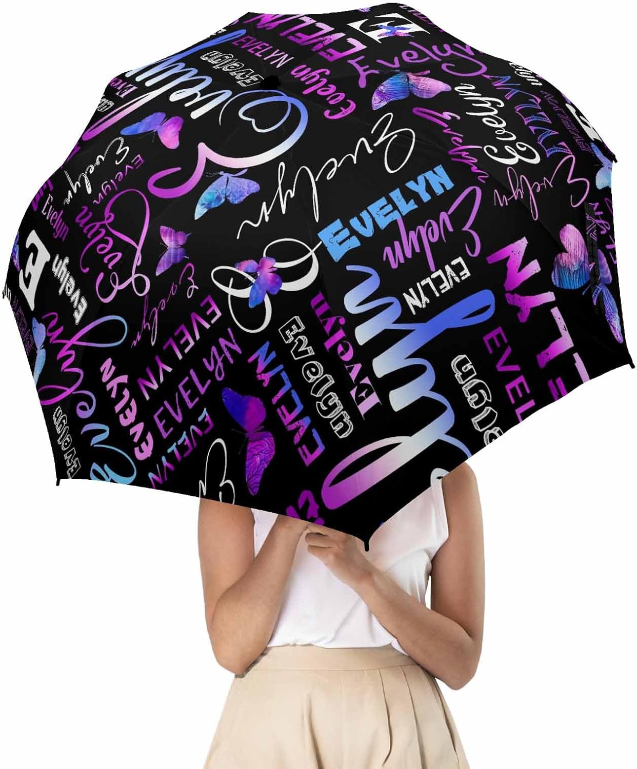 InterestPrint Custom Umbrellas Personalized Umbrella with Name Princess Pink Foldable Design Your Own Umbrella for Rain/Sunny