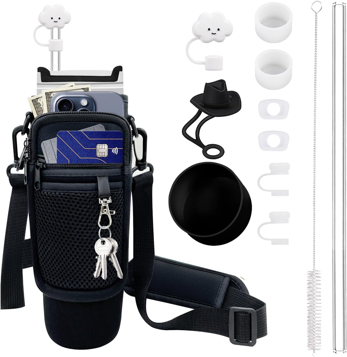JMY 12PCS Accessories for Stanley Cup 40 oz / 30 oz Tumbler with Handle, Including Cloud Straw Cover Cap, Replacement Straw, Boot, Quencher H2.0 Spill Stopper, Cleaning Brush, Holder with Strap