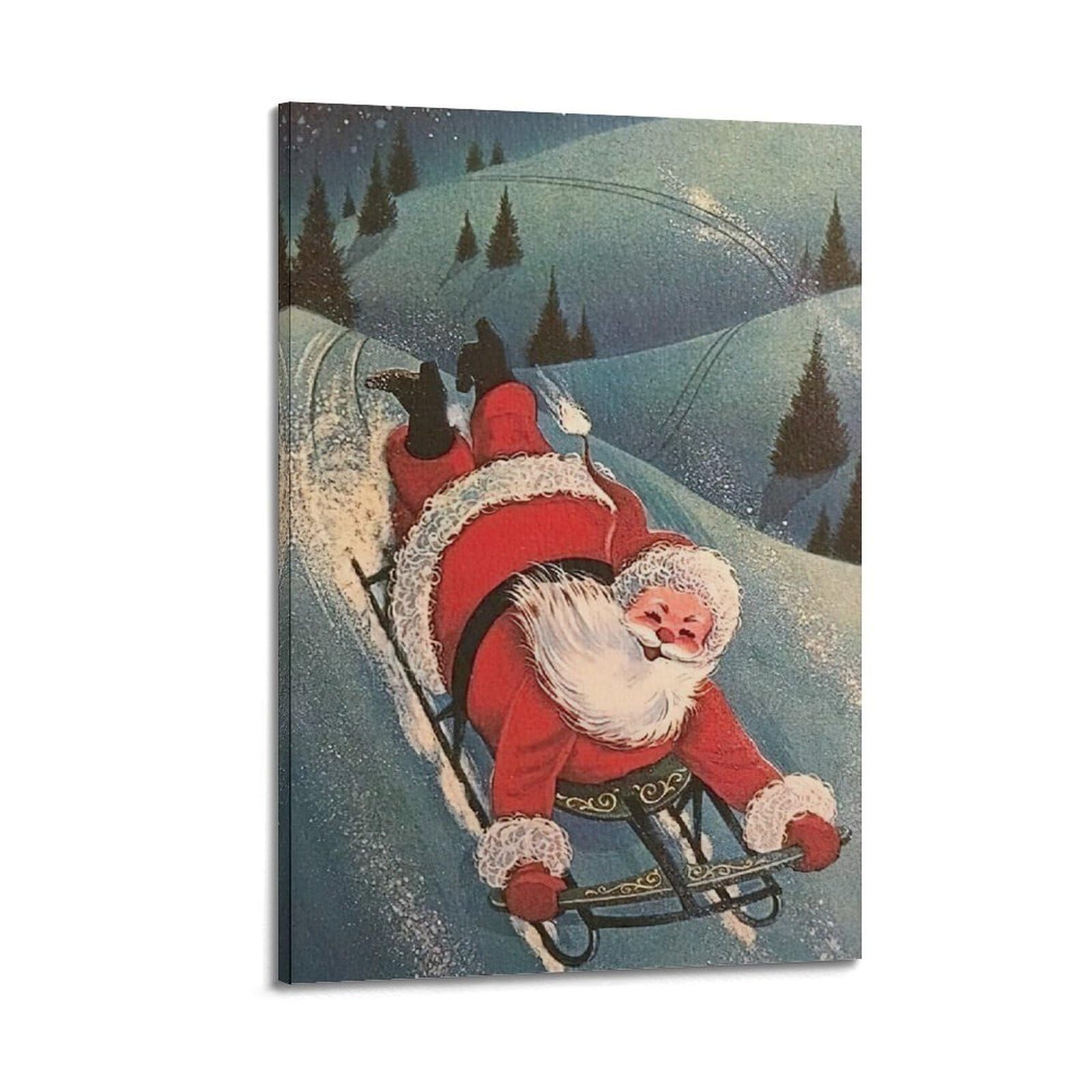 CWLLOG Stampe artistiche da parete su tela, poster natalizio con Babbo Natale che mostra dinamiche festival, decorazione moderna per soggiorno e camera da letto, 40 x 60 cm
