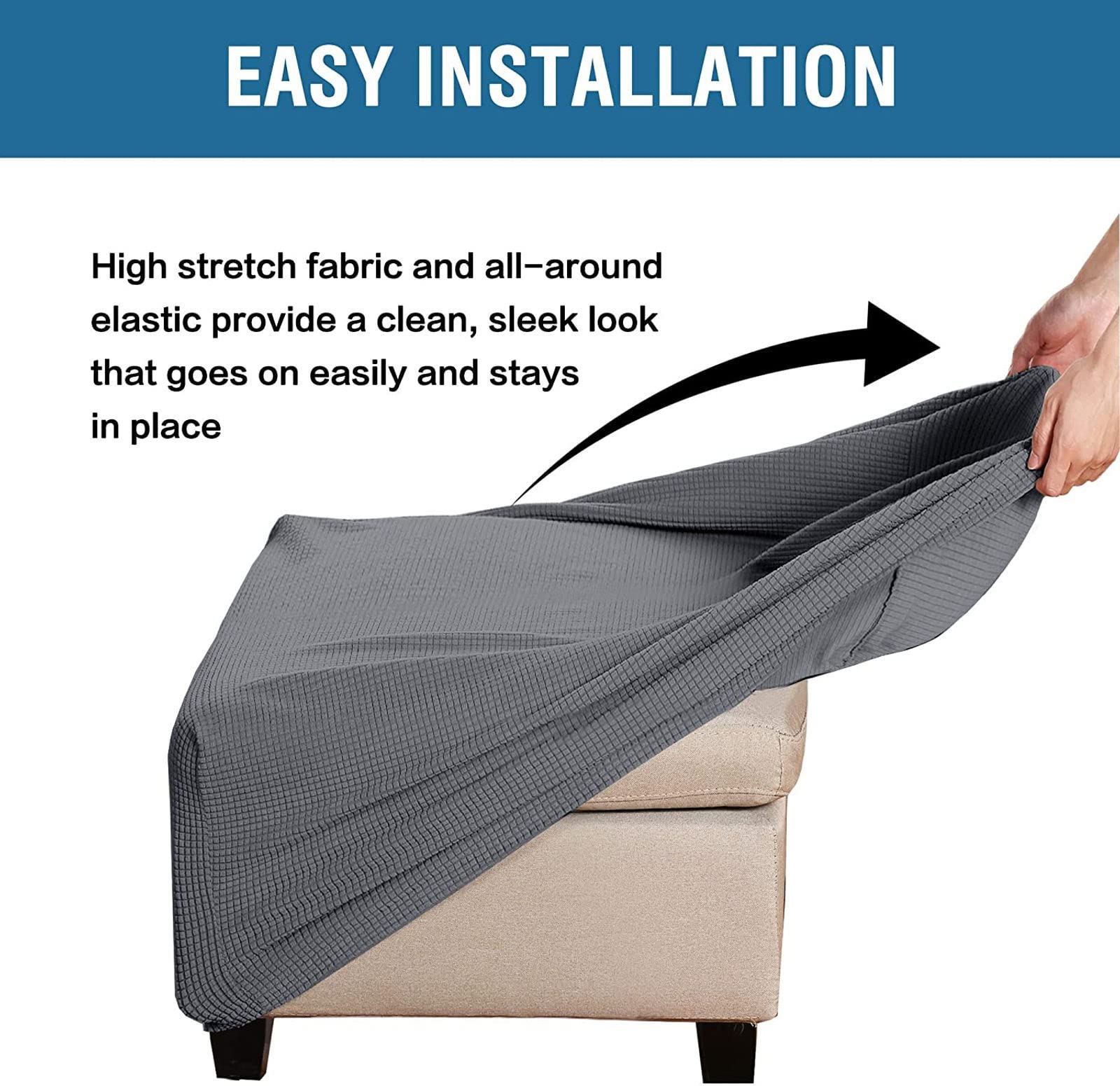 Housse Extensible Pour Pouf Ottoman Highdi - Jacquard Polyester/élasthanne, Taille Unique (env. 43-58 Cm) - Anti-glisse, Lavable, Sans Sangle