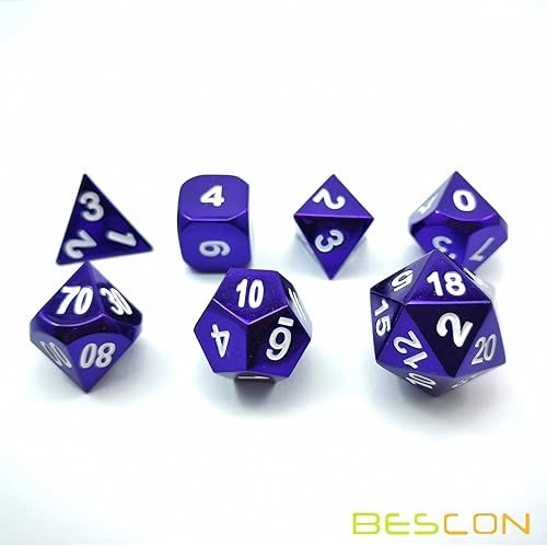 Miniatura 6 de bescon Juego de 7piezas Juego de dados de Metal pesado brillante color de Púrpura, colorido, macizo, metálico D & D Juego de dados poliédricos