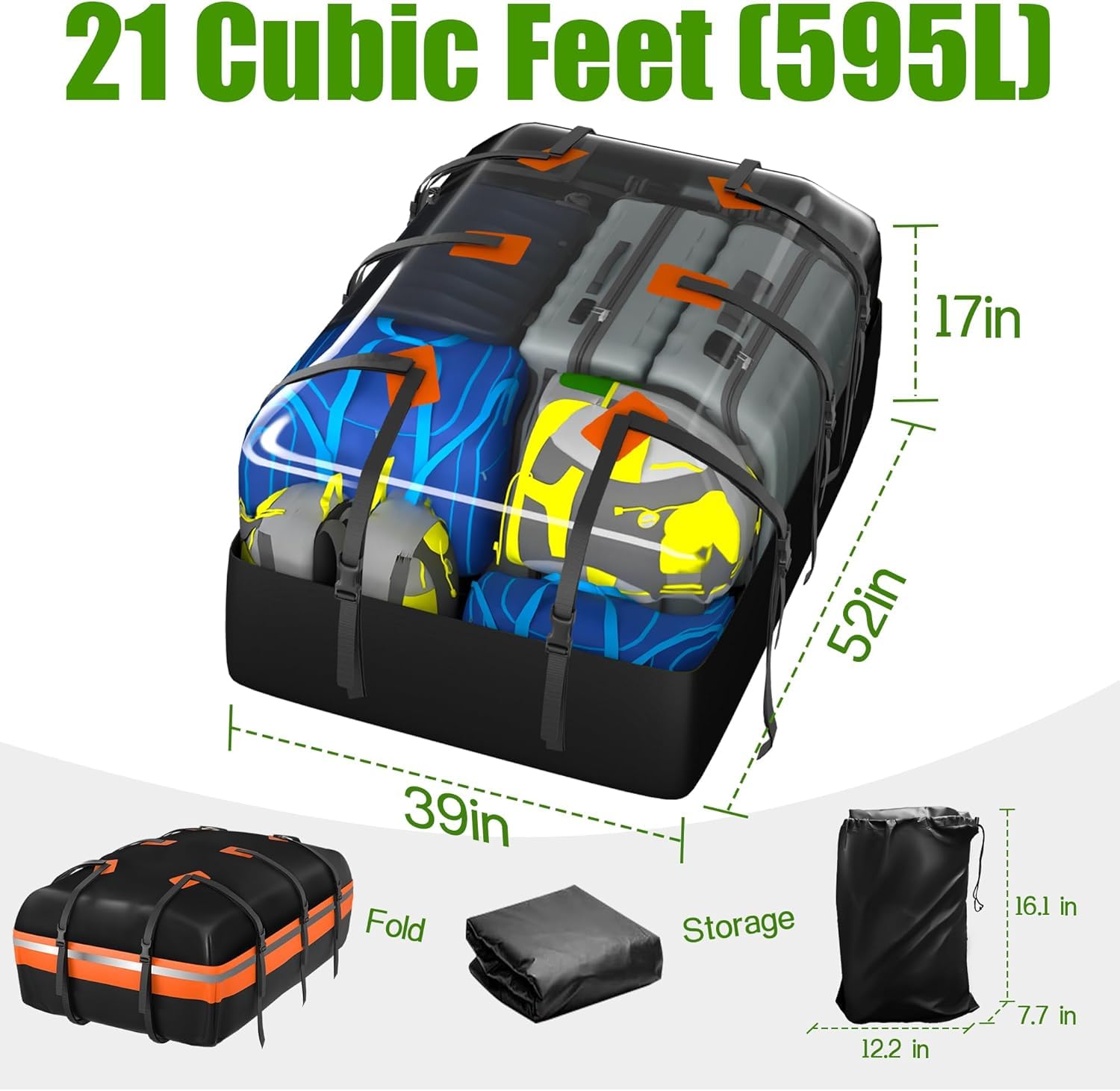 Box da Tetto Auto per VW Golf Sportsvan 2014-2020, Bagaglio da Tetto Impermeabile Borsa da Tetto Portapacchi Pieghevole per Trasporto di Bagagli