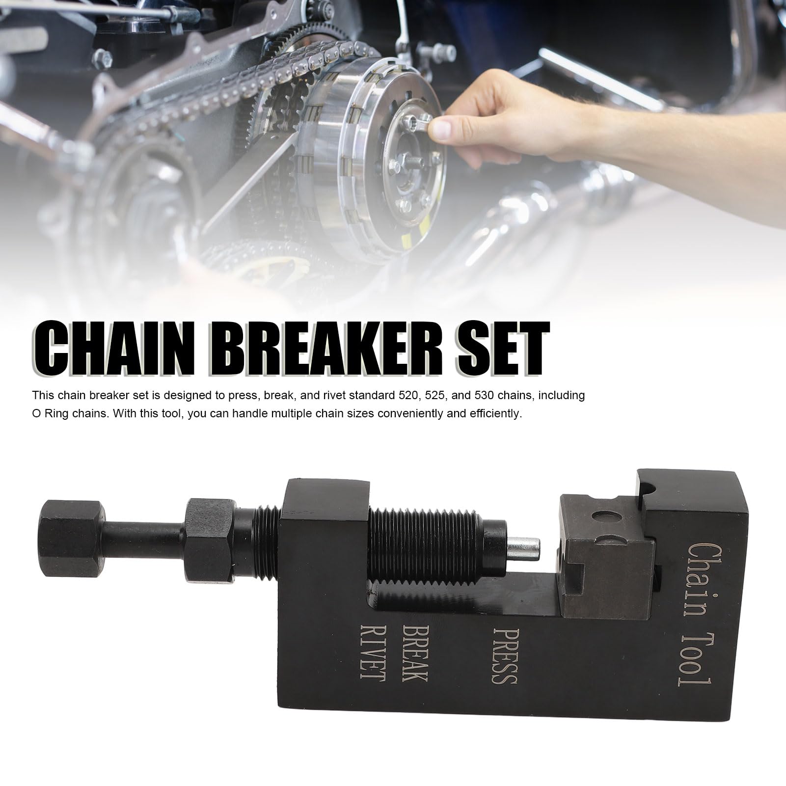 Spezzacatena in Acciaio per Carichi Pesanti, Set Professionale per Motocicli ATV 520 525 530 con Accessori per Pressatura e Smontaggio, Facile da Riporre