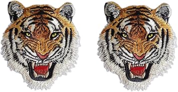 2 Pcs Tiger Face Sew on or Iron on Embroidery Patches for Jeans, Shirts, Hoodies, Blouses, Bags, Caps, Backpacks, Purses, Tiger Face Appliques, Embroidered Applique