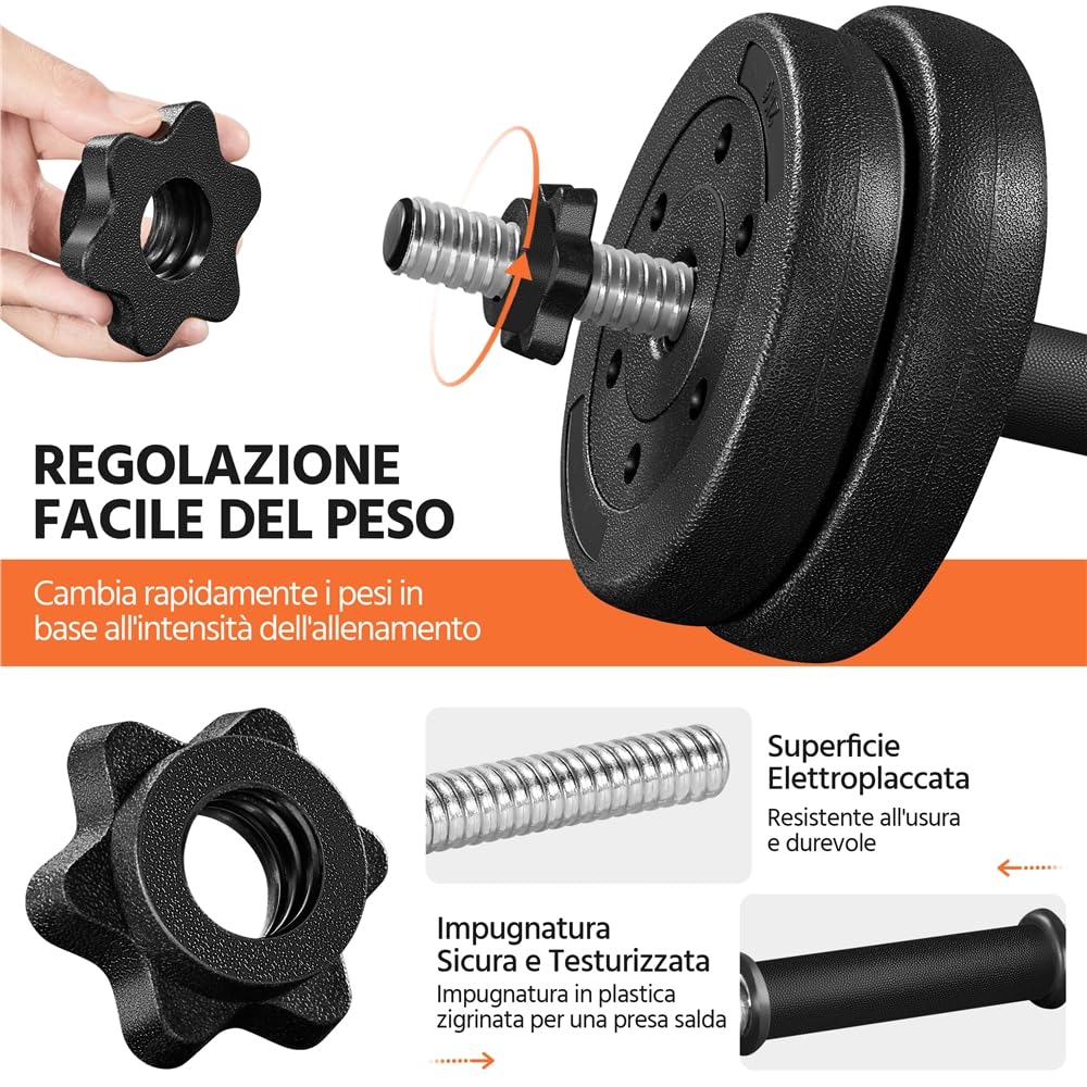 Yaheetech Set di 2 Manubri Palestra Casa con Piastre Diversi Pesi Coppia Manubrio Regolabile Nero