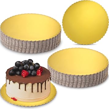 Nuenen 50 Pack 10 Inch Gold Cake Board Round Cardboard Cake Bottom Boards Greaseproof Circle Cakes Boards Scallop Edge Cakeboard Disposable Base Suitable for Wedding Birthday Decorating