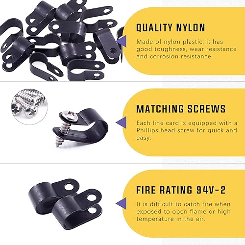 Miniatura 3 de Swpeet Paquete de 120 clips de cable de plástico de nailon negro de 38 pulgadas, tipo R, clips de sujeción de cable de montaje de tornillo de nailon