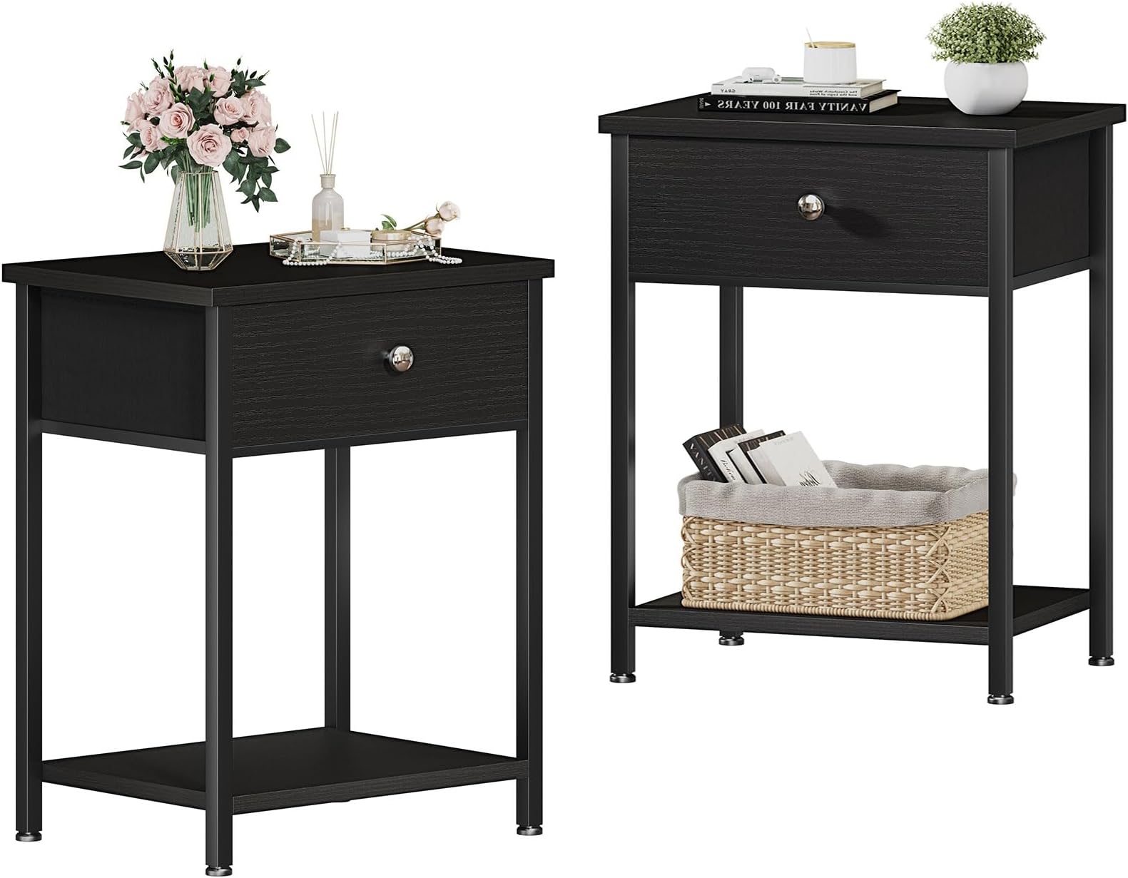 Amazon.com: KAI-ROAD Black Nightstand Set of 2,Night Stand Set 2 with