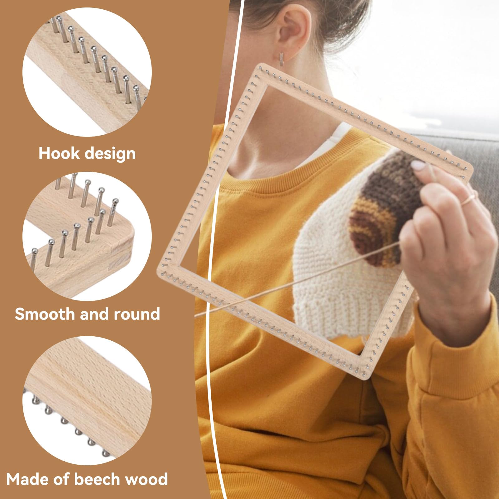 HERCHR Telaio Per Maglieria in Legno, Telaio Per Tessitura Multi-Artigianato in Legno Telaio Per Artigianato a Mano, Strumento Per Tavolo da Lavoro Per Tessitura Fai da Te Principianti (30 * 30 cm)