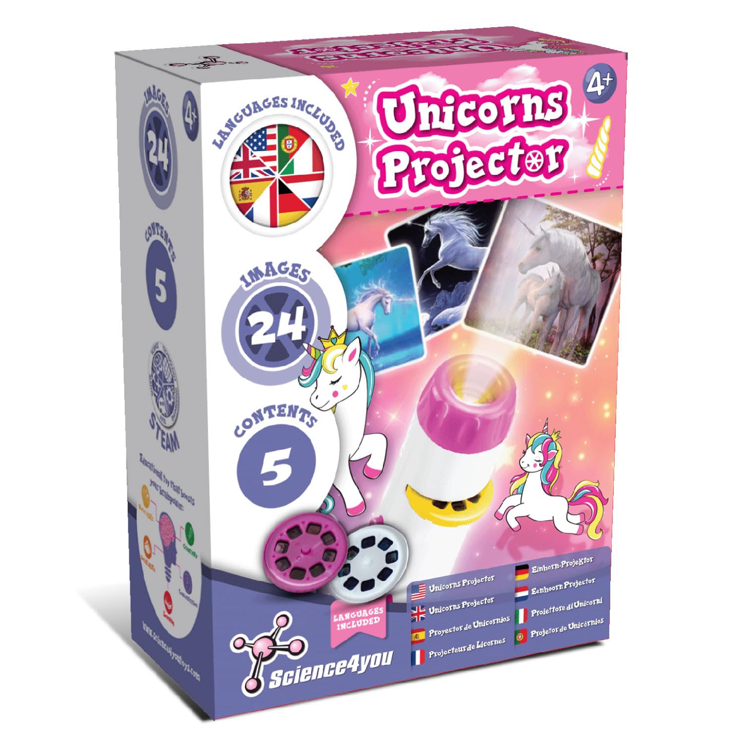 Science4you Unicorn Torch Projector for Kids - Projector Torch for Kids includes 24 Images and Poster of Unicorns, Scientific and Educational Toys & Gift for Boys & Girls 4 5 6 7+ Year Olds