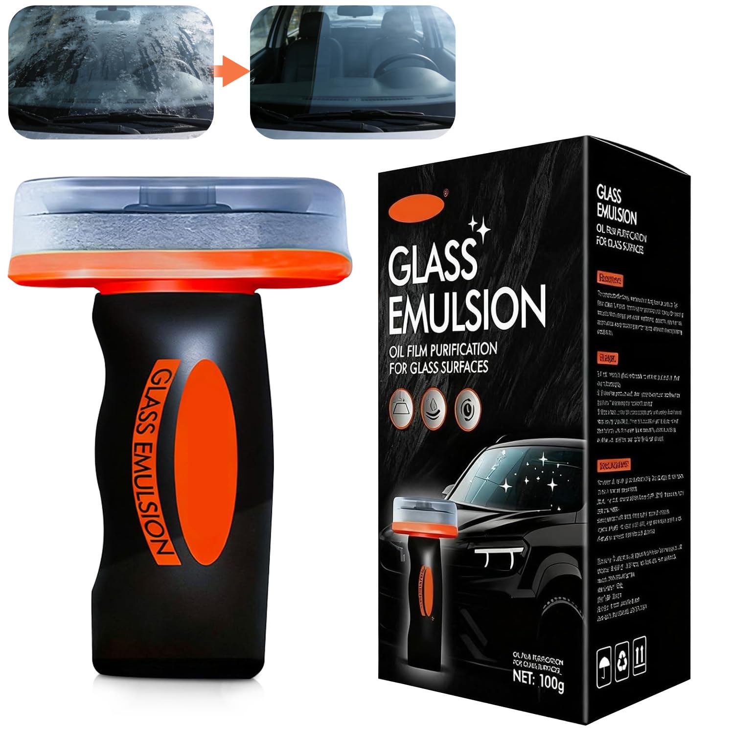 Oil Film Cleaning Brush, Handheld Glass Oil Film Remover, Q4 Glass Guard, Emulsion Cleaner for Car Window, Car Windshield Cleaning Brush, Ölfilm Entferner für Glasgriffe