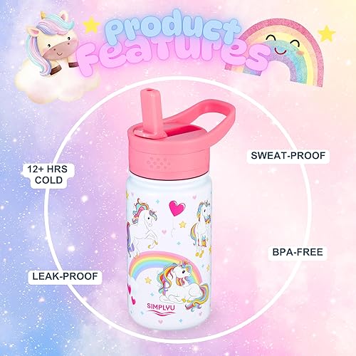 Miniatura 3 de Botella de agua de acero inoxidable con tapa de popote a prueba de fugas, 14 onzas, termo reutilizable al vacío para niños, ecológico, vaso no