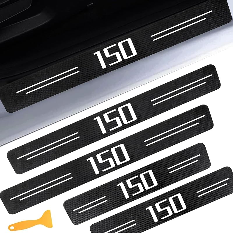 Protetores de Soleira para Ford F150 em Couro Sintético com Textura de Fibra de Carbono Branco, Dianteiros e Traseiros, 2015 a 2025