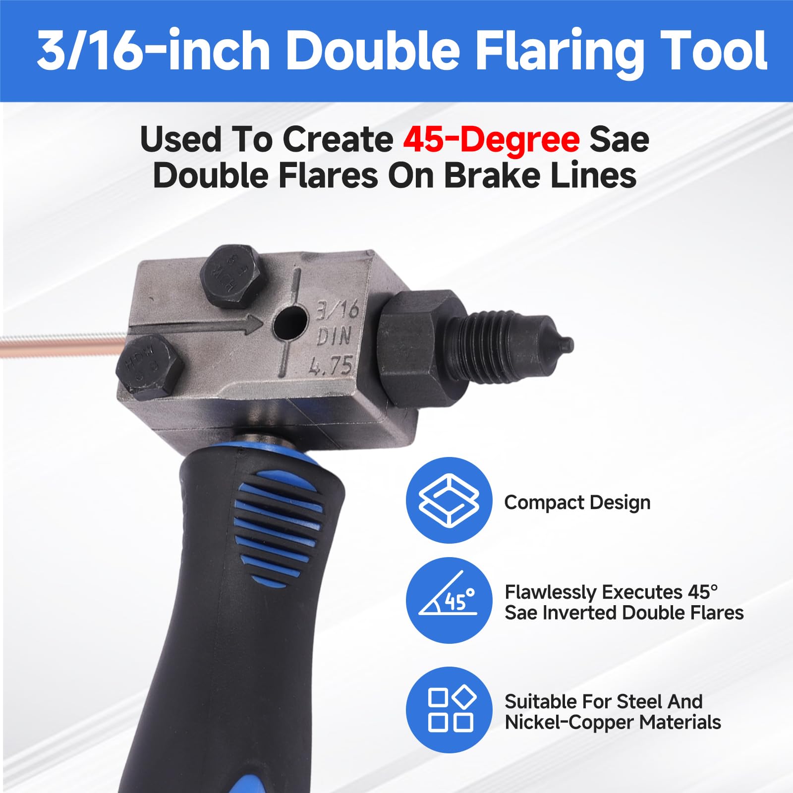 Herramienta de Abocardado, para Líneas de Freno 4,75 mm, Abocardador de Tubos de Freno Manual para DIN e ISO Doble Abocardado, Dispositivo para Tubos de Acero y Cobre en Taller