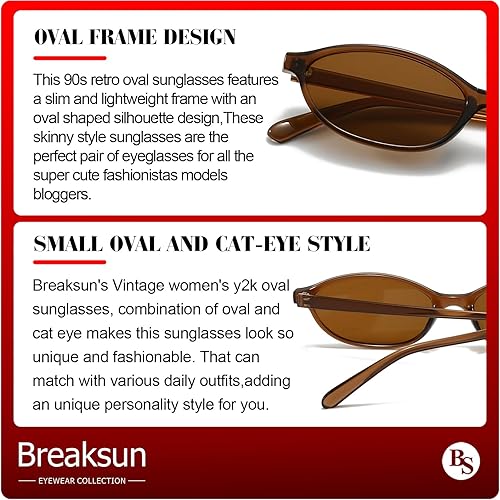 Miniatura 6 de Retro Oval Sunglasses for Women Trendy Oval Narrow Cat Eye Sunnies 90s Vintage Shades