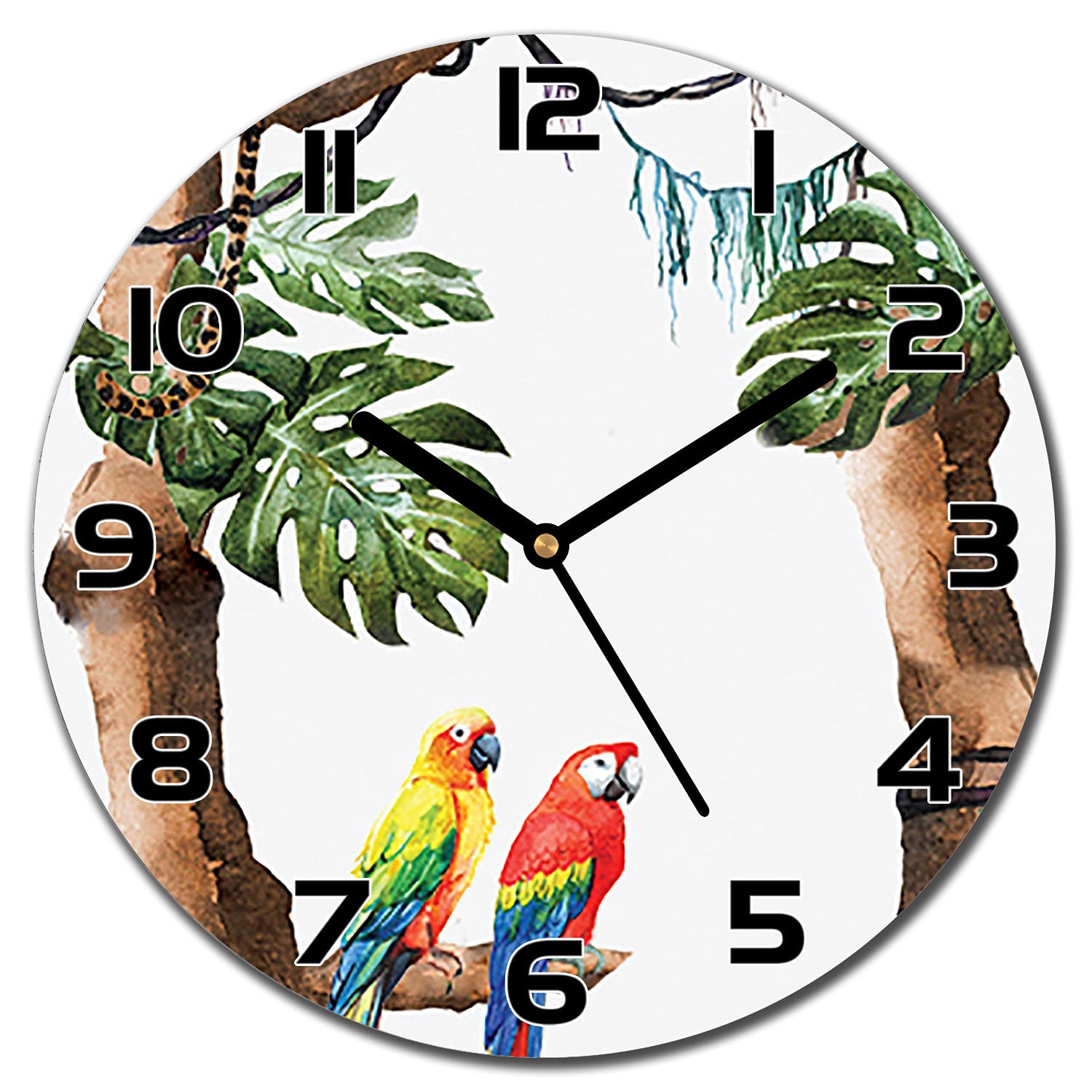 Horloge en verre murale lisible et sûre motif guépards floraux 30 cm