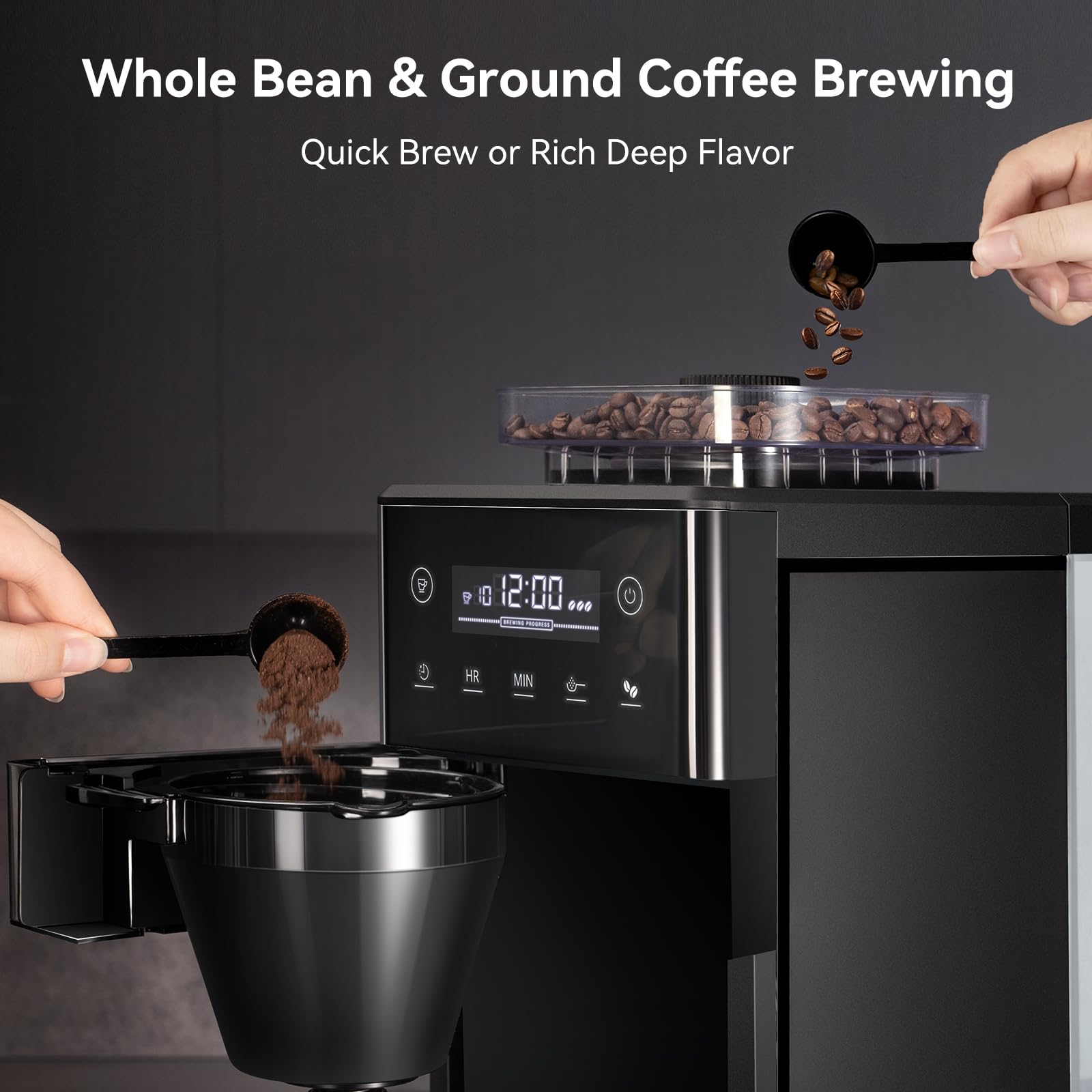 Gevi 10-Cup Grind & Brew Coffee Maker, Touch Screen, Programmable Brew | All-In-One 10-Cup Coffee Maker With Built-In Grinder & Glass Carafe, 90-Min Warm Plate, Reusable Filter, 1.5L Tank