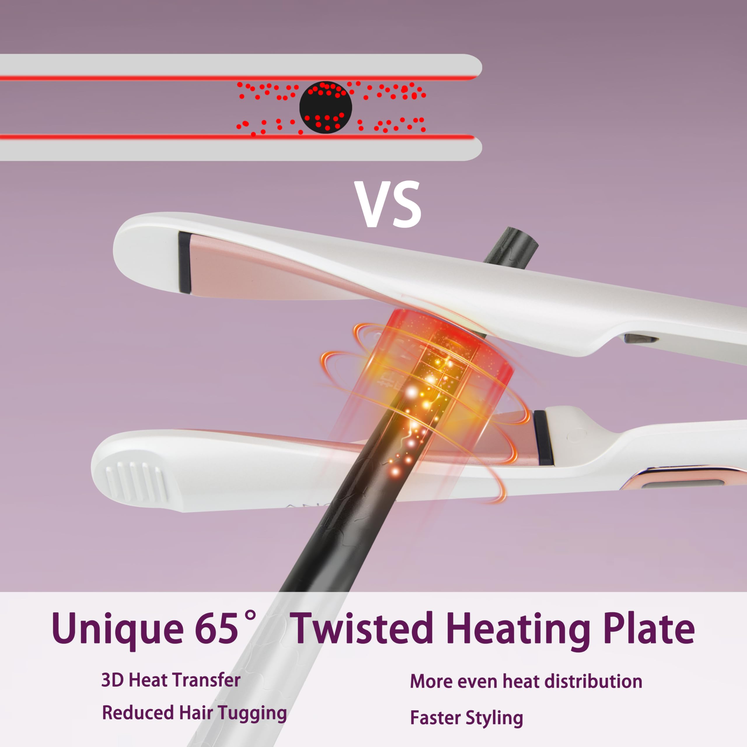ANGENIL Pro Lisseur Twist pour femme, fer à lisser et boucler en céramique 2 en 1, double tension avec tapis en silicone résistant à la chaleur, écran LCD, température réglable de 130 à 230 °C