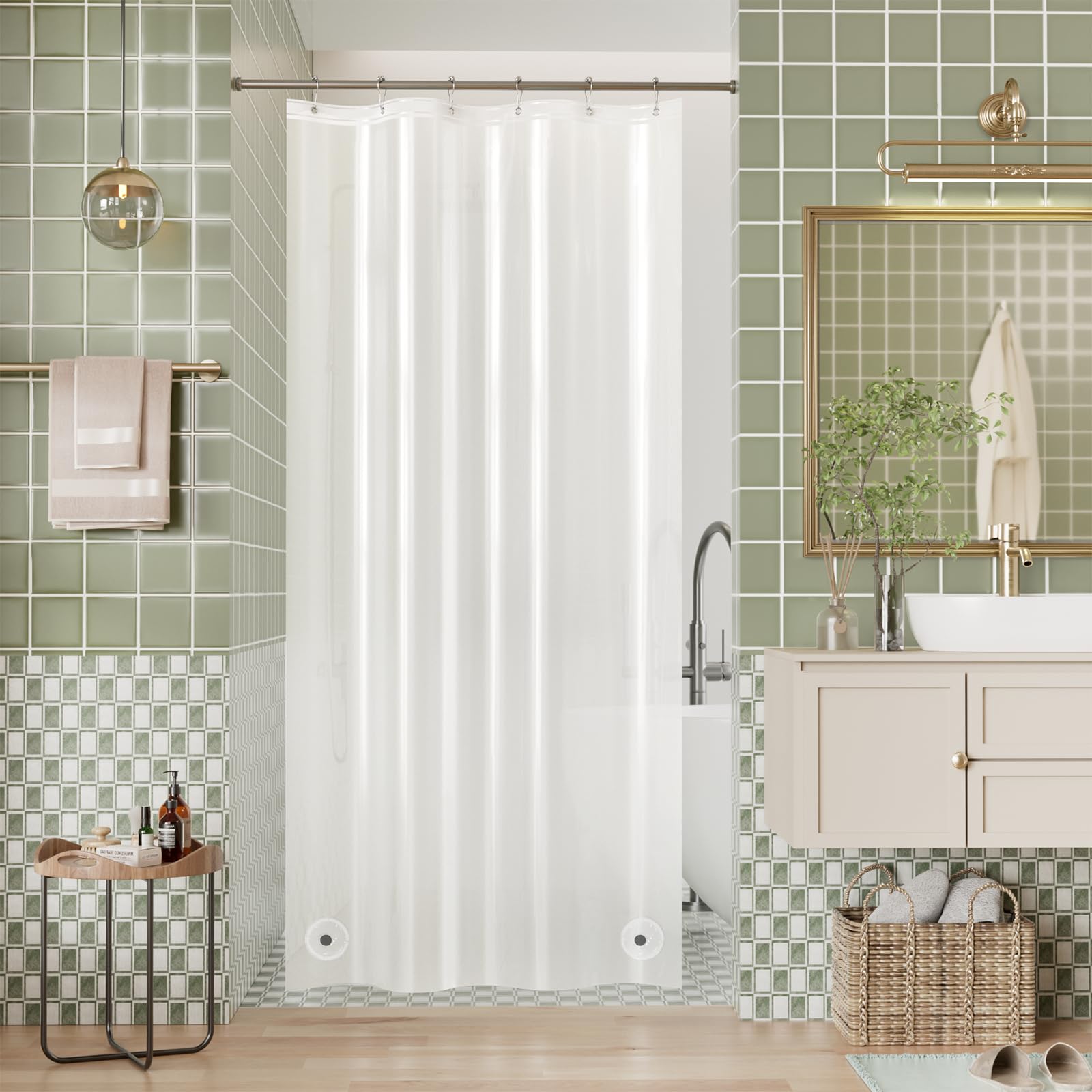 AmazerBath Stall Shower Curtain Liner, 36x72 Narrow Plastic Frosted Shower Curtain Liner, PEVA Small Camping Shower Liner, Stand Up Shower Curtain Liners with 2 Magnets and 6 Rustproof Grommet Holes