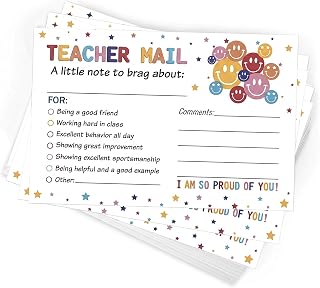 50Pcs Teacher Mail Notes to Parents, Smiley Face Happy Notes Mail Postcards, Motivational Good Behavior Incentive Cards, Positive Behavior Cards for Preschool Kindergarten Elementary School