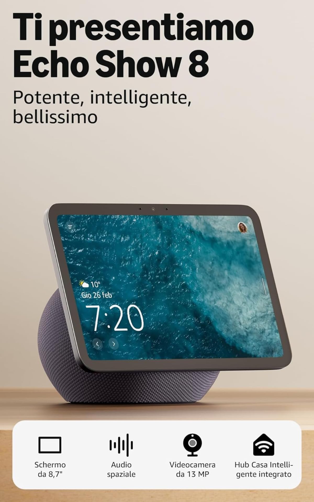 Amazon Echo Show 8 (ultimo modello), Grafite + Ring Videocitofono a batteria (ultimo modello), vedi i visitatori sul tuo Echo Show, con Accesso Anticipato ad Alexa+