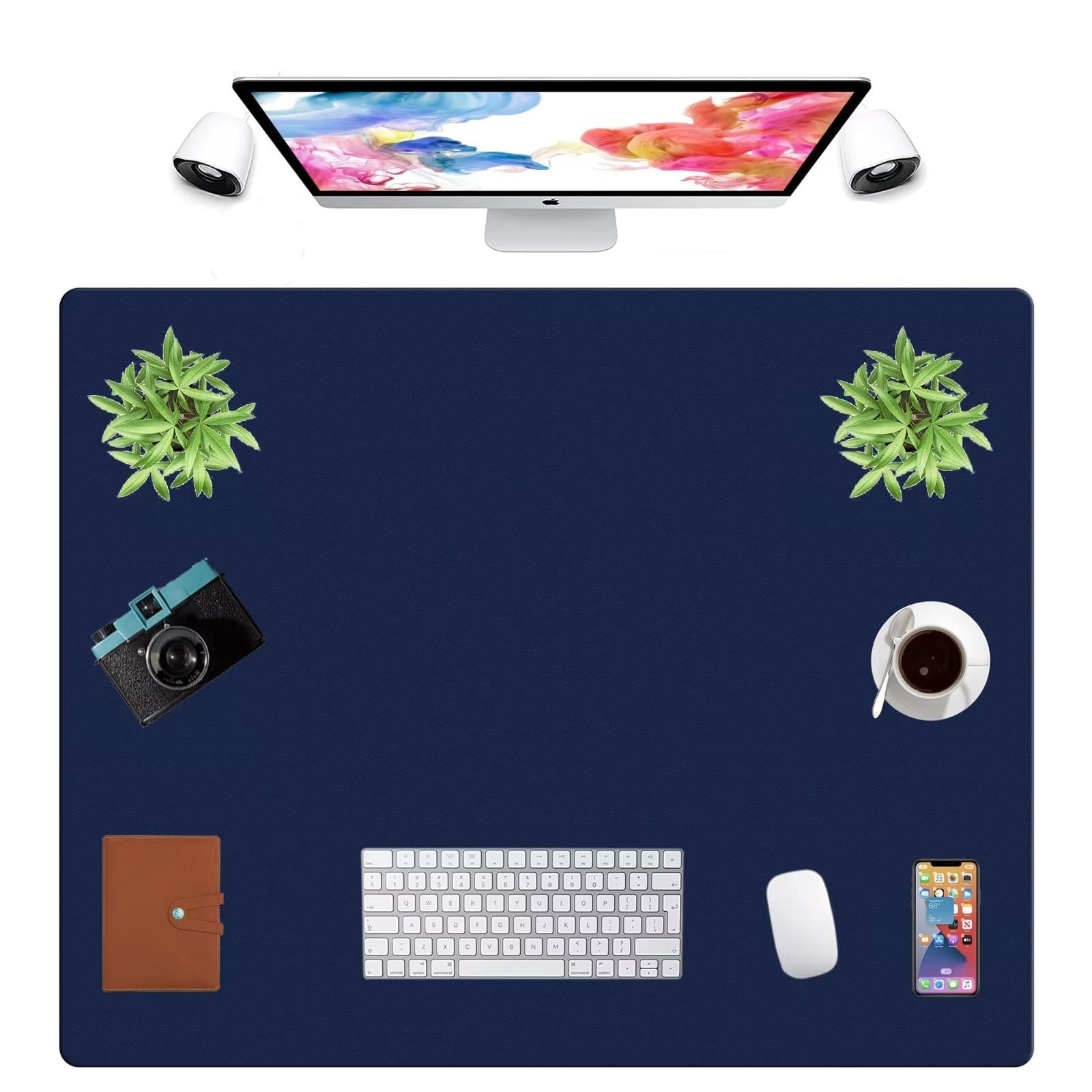 LL-COEUR Extra Large PU Leather Desk Mat Large Mouse Pad XXL Waterproof Table Mat Office Laptop Writing Pad (39.4 x 31.5 inch, Navy Blue)