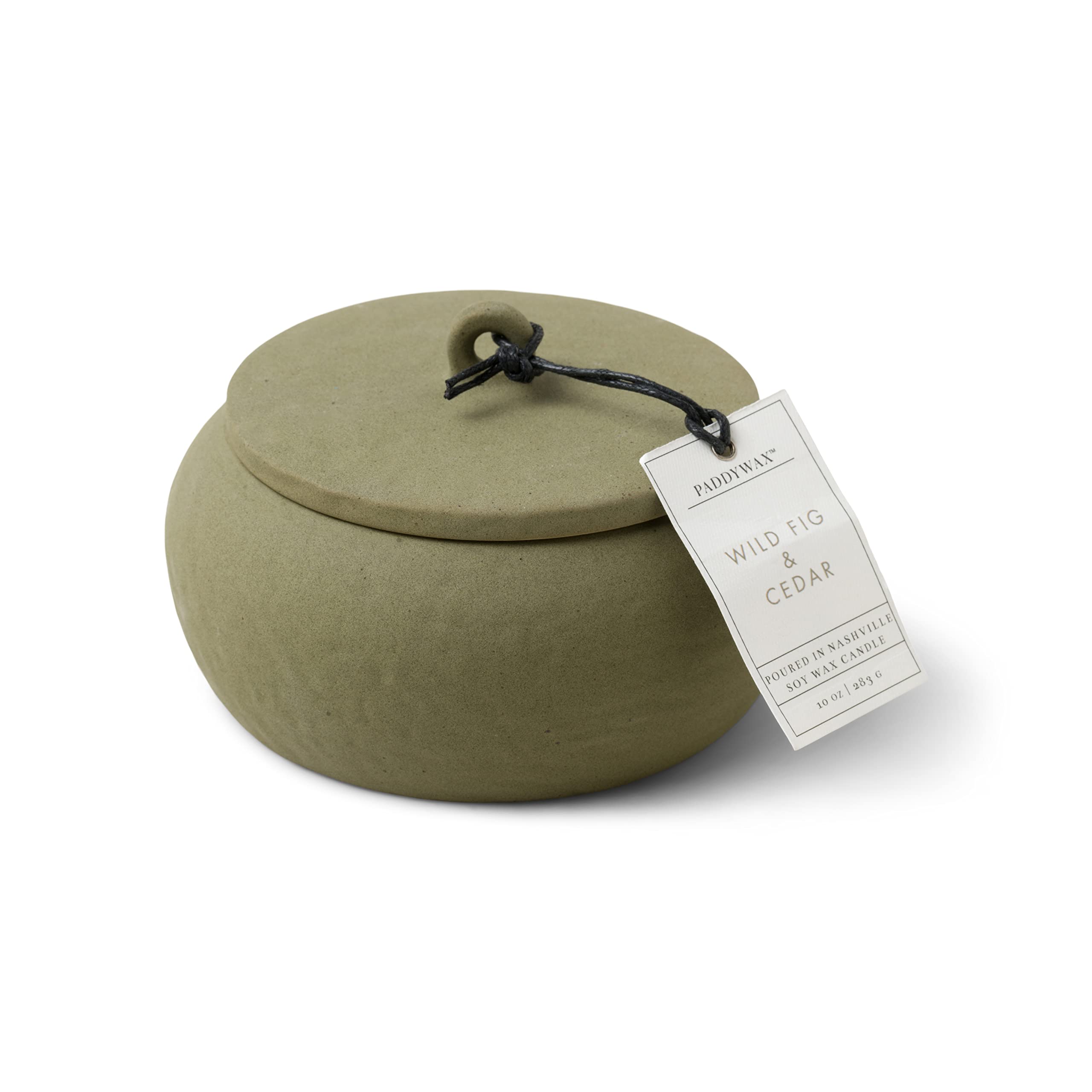 Paddywax Cali Soy Wax Scented Candle, 10-Ounce Ceramic-Jar Candle Holder, Wild Fig & Cedar