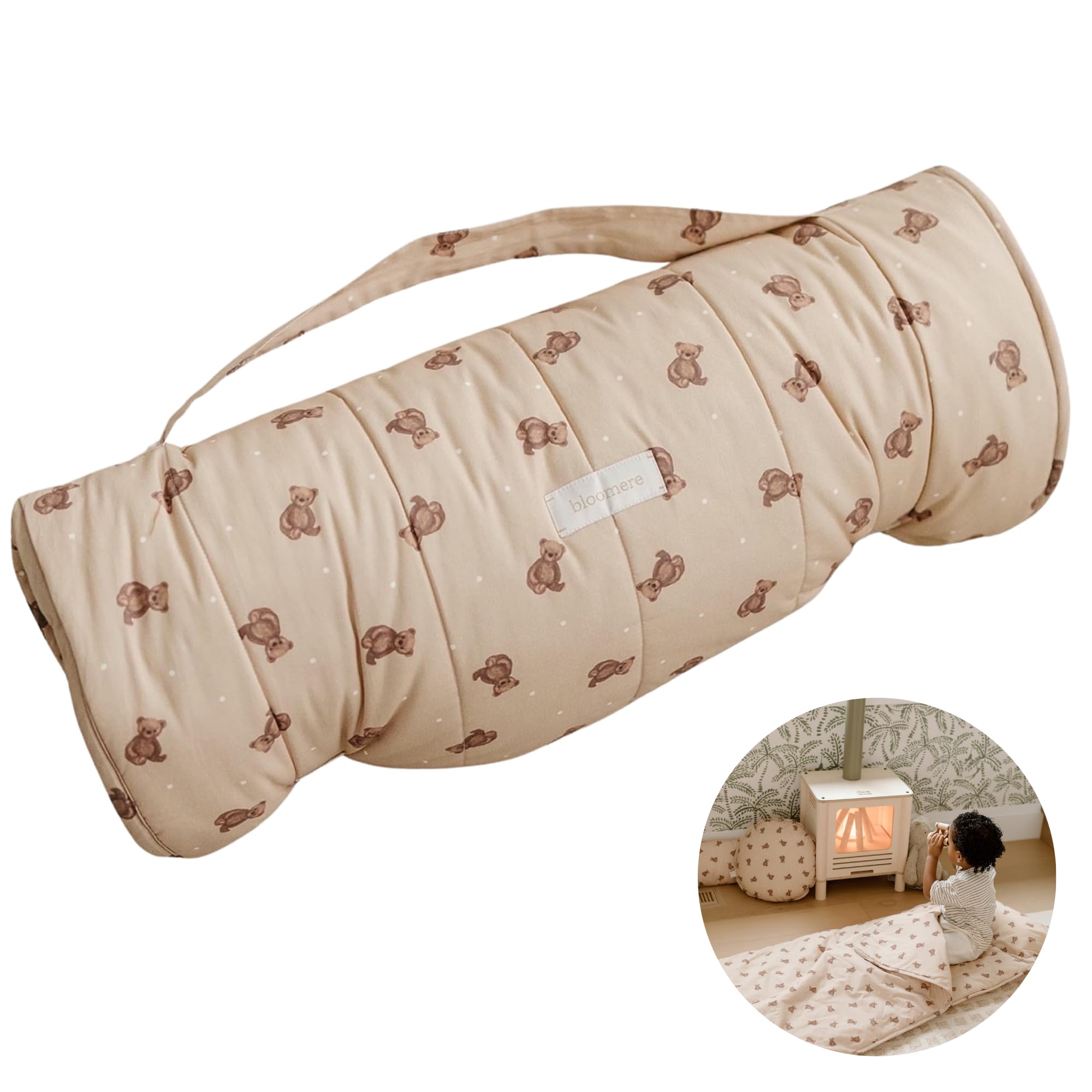 Organic Toddler Nap Mat - 100% Cotton Fabric Sleeping Mat - Sleeping Bag for Kids - Removable Pillow and Blanket – 1.5” Thick Pad - Ideal for Home, Daycare, Preschool & Sleepovers.