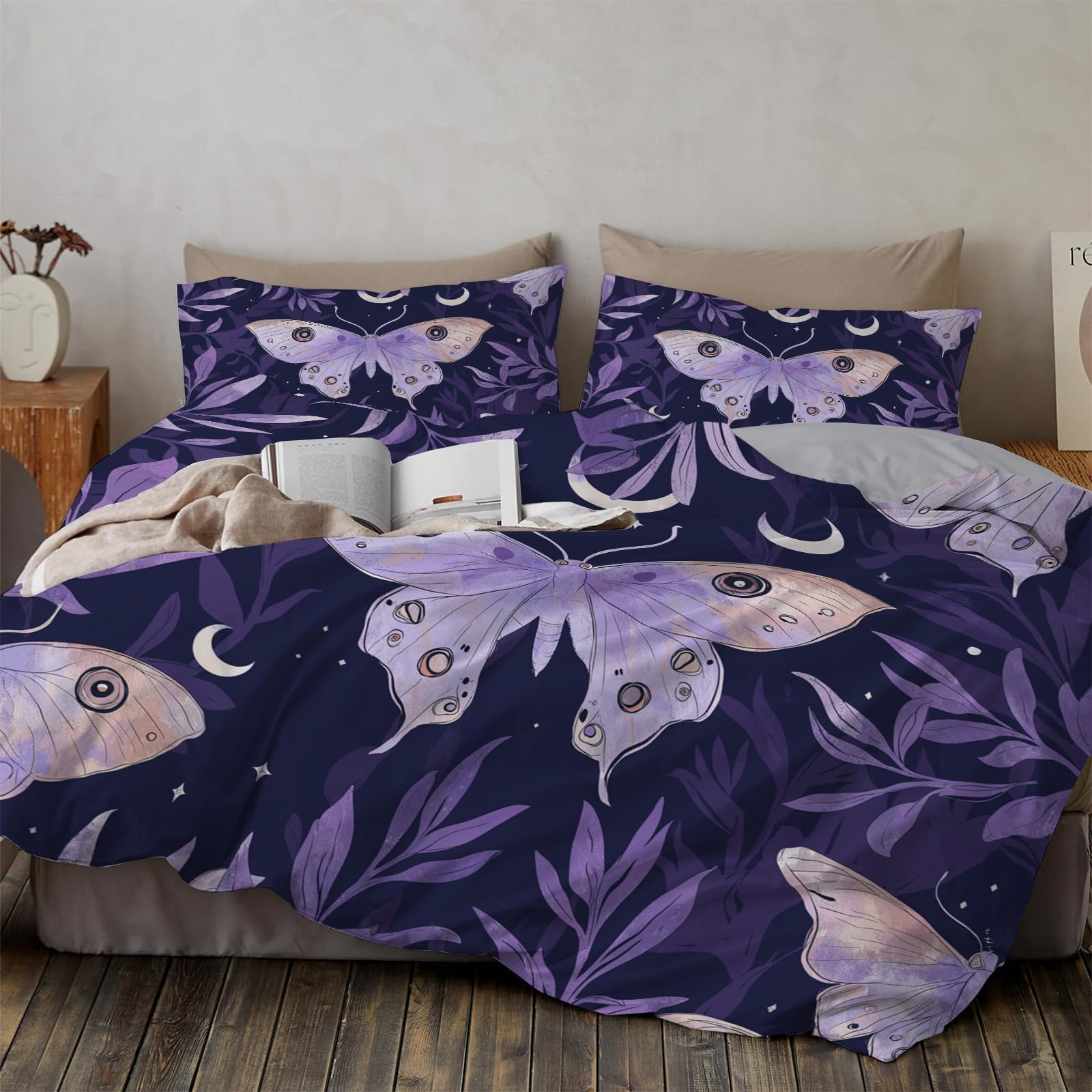 Housse de couette 140x200 papillon violet pour illuminer la décoration d'une chambre