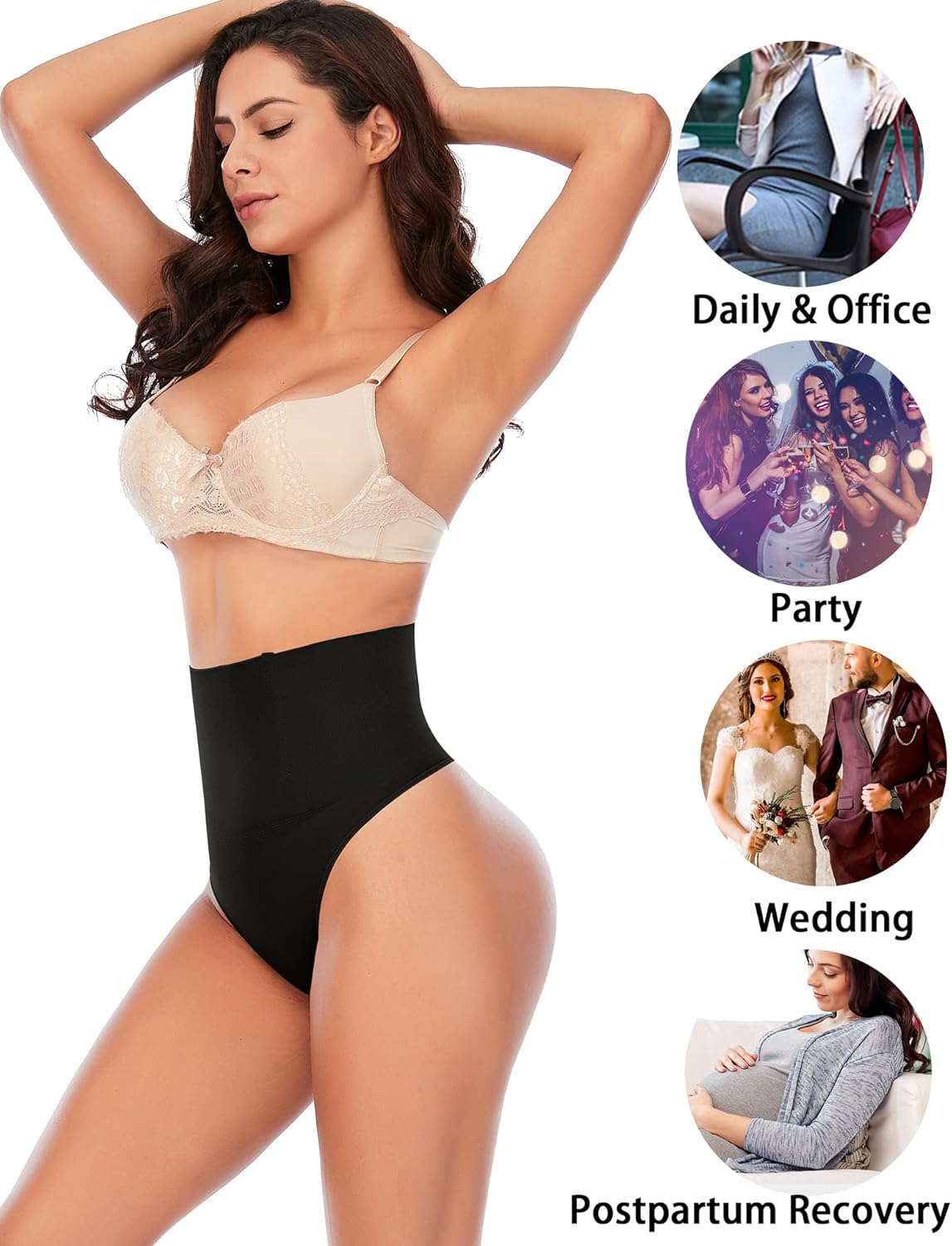 Womens Thong Shapewear Mid to High Waisted Shaper Thong WN0017 - Image 2