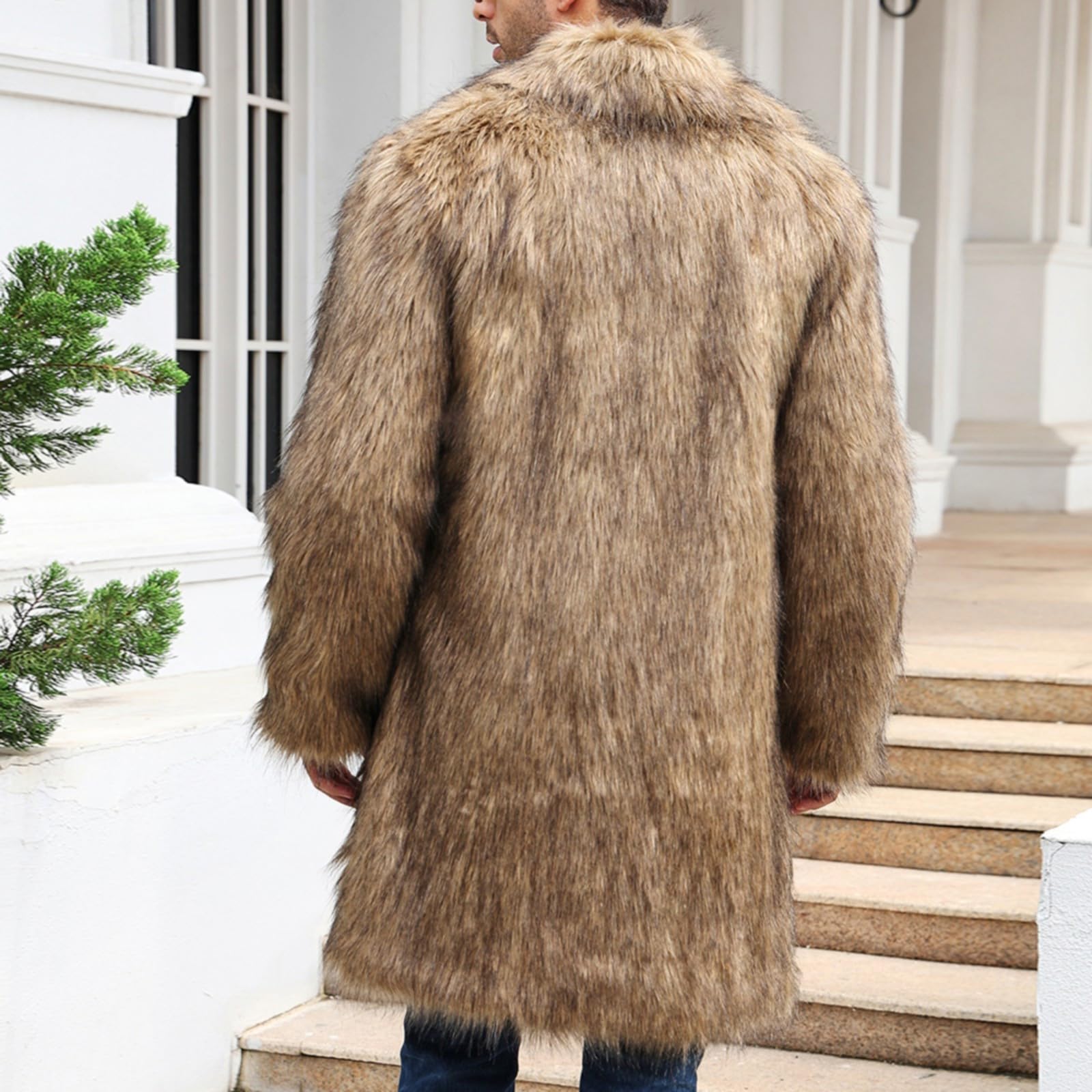 Generisch Herren Kunst Pelzmantel Winterjacke Lang Kunstpelz Mantel Reverskragen Plüsch Strickjacke Warme Felljacke Pelz Jacke Lose Wintermantel Revers Pelzjacke Jacke Männer Parka