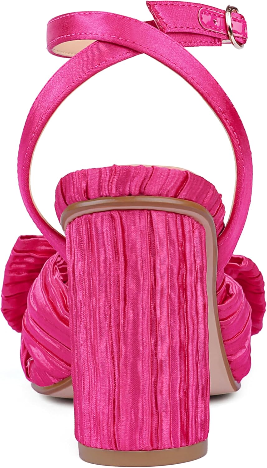 Zzheels Women's Bow Knot Heeled Sandals Open Toe High Block Ankle Strap Chunky Heels Bride Wedding Shoes Rose US7 - Image 4