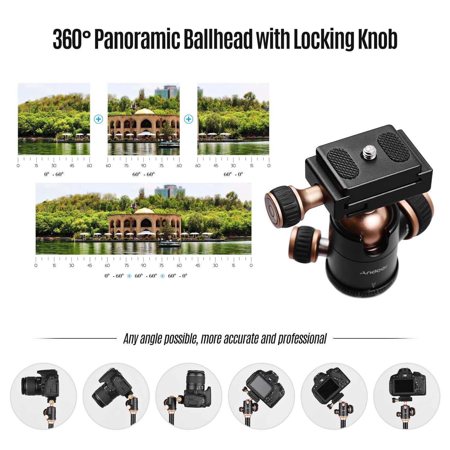 Andoer - Trípodes para cámaras de vídeo Canon Nikon Sony, Q160SA con nivel de burbuja panorámico, altura ajustable de 15 a 40 pulgadas, trípode de viaje para cámaras digitales DSLR