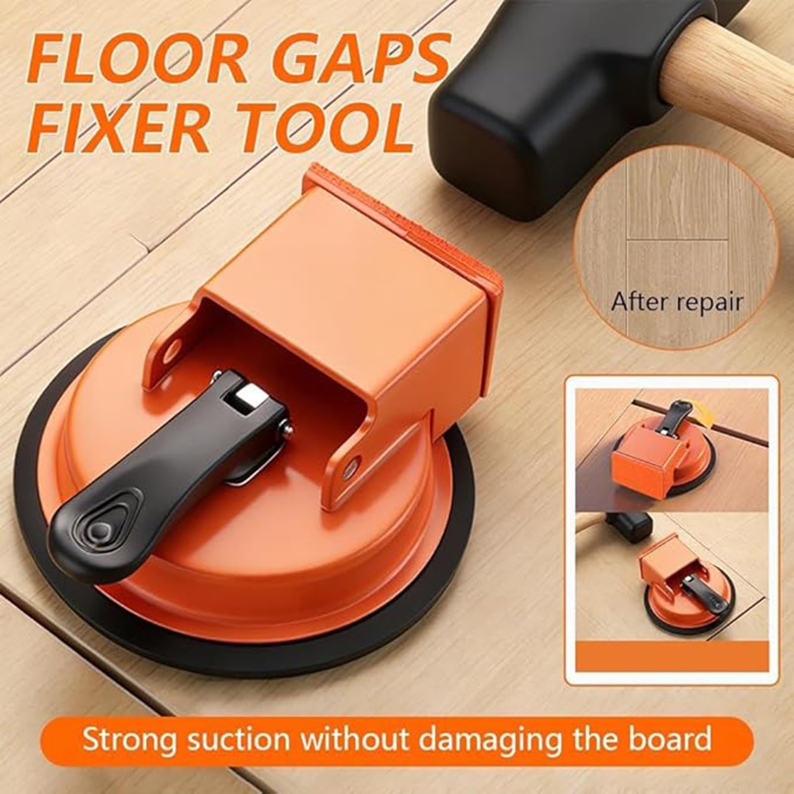 Werkzeug for Fixieren von Bodenlücken, auffallendes Vakuum-Saug-Reparaturset for Dielenlücken, verstellbare Reparaturwerkzeuge for Laminatböden, Schnellverriegelung(Orange)