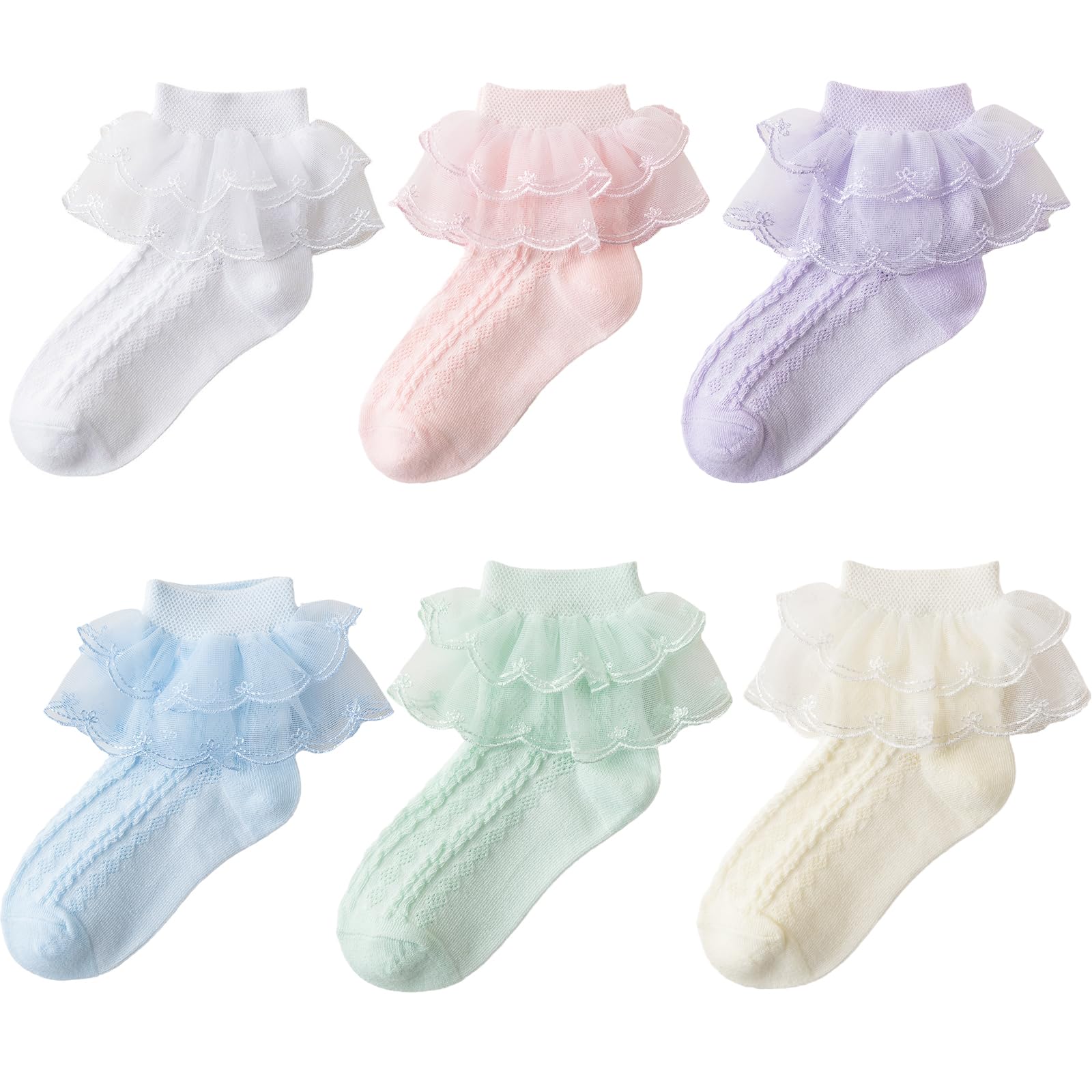 JUPSK Niñas Calcetines con volantes Tobilleras Calcetines Escolares Niños Blanco Ballet Calcetines Bebé Niños Danza Algodón Calcetines 1-9 Años 6 Pares Multipack