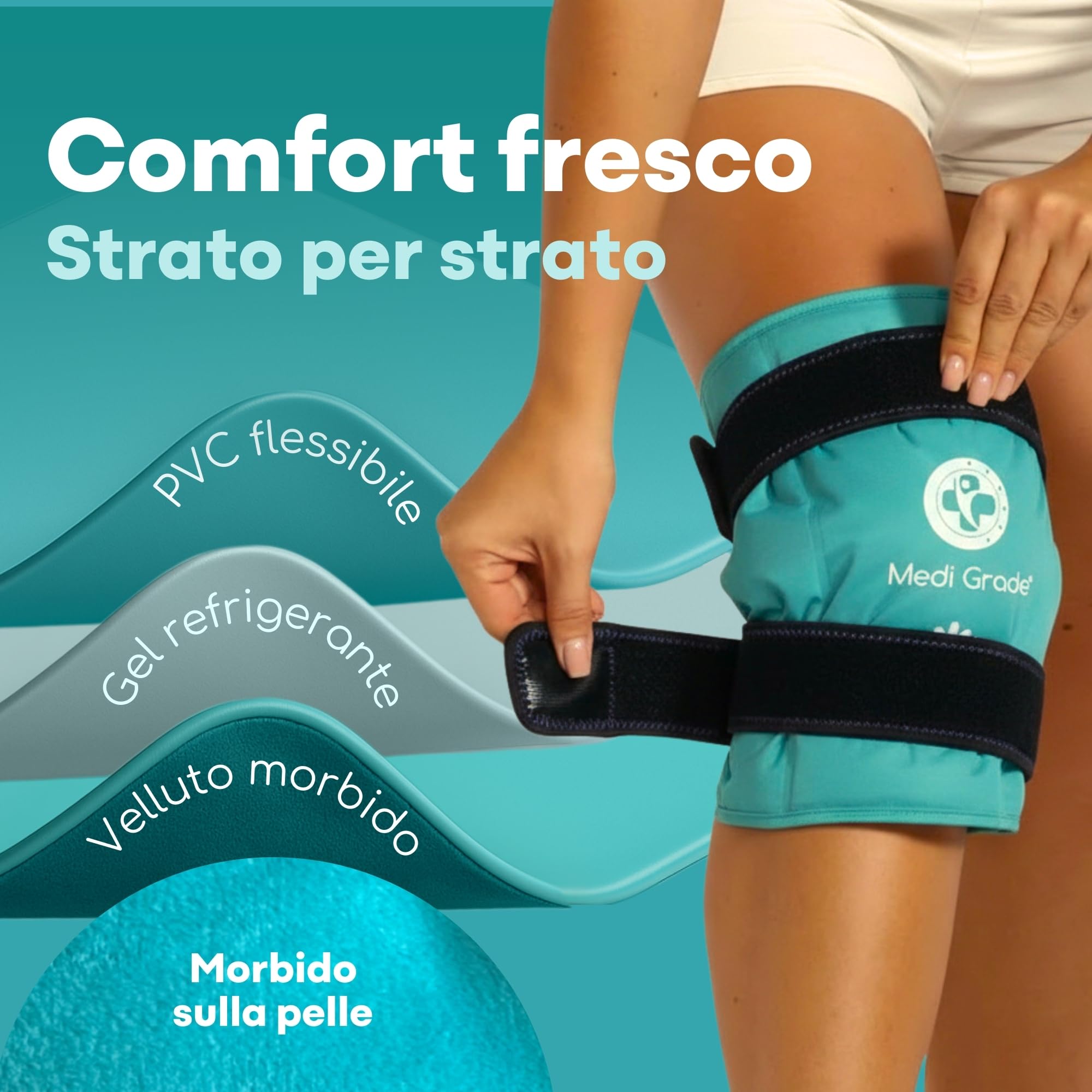 Medi Grade Impacco Ghiaccio Gel Riutilizzabile per Ginocchio - Fascia a Doppio Tessuto con Lunga Tenuta del Freddo - Sollievo dal Dolore e Recupero Post-Operatorio - Ghiaccio per Ginocchio Flessibile