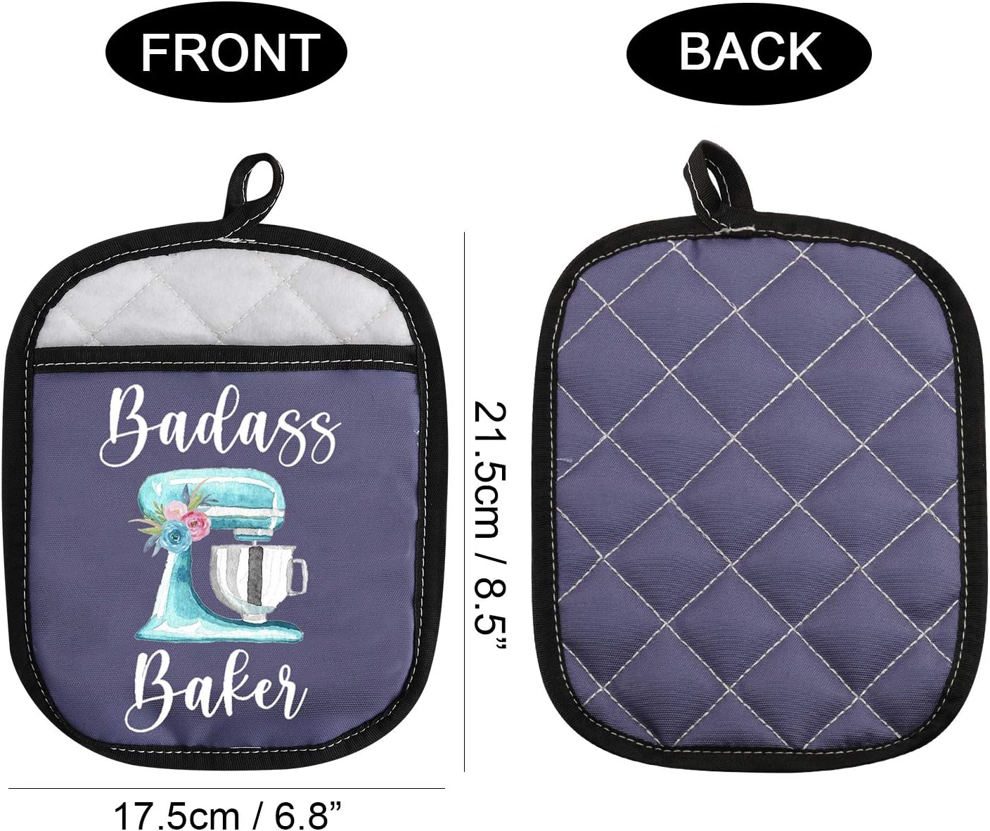 Funny Baker Gift Badass Baker Oven Pads Pot Holder with Pocket for Bake Lover (Badass Baker) image 2