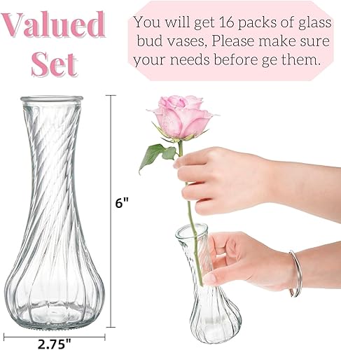 Miniatura 2 de Paquete de 16 jarrones de cristal, pequeños jarrones transparentes a granel, jarrones de vidrio roscados para centros de mesa, mini jarrón vintage