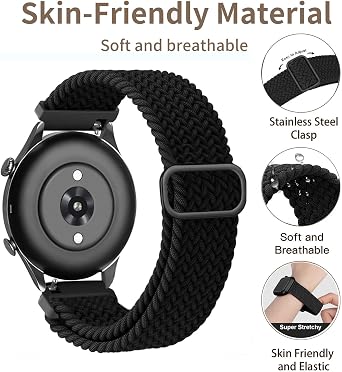 Amazfit Bip 5/Balance/Cheetah/GTR 4/GTR 4/GTR 3 Pro/GTR 3/GTR 2/GTR 2e/GTR 47 mm, 22 mm Döngü Elastik Kumaş Kayışlar ile Uyumlu 2 Paket Örgülü Esnek Naylon Saat Kordonları Kadın Erkek için