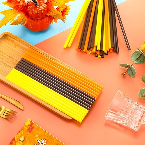 Miniatura 7 de Umigy 150 popotes de plástico para otoño, naranja, amarillo, marrón, 9 pulgadas, desechables, Acción de Gracias, fiestas, uso diario