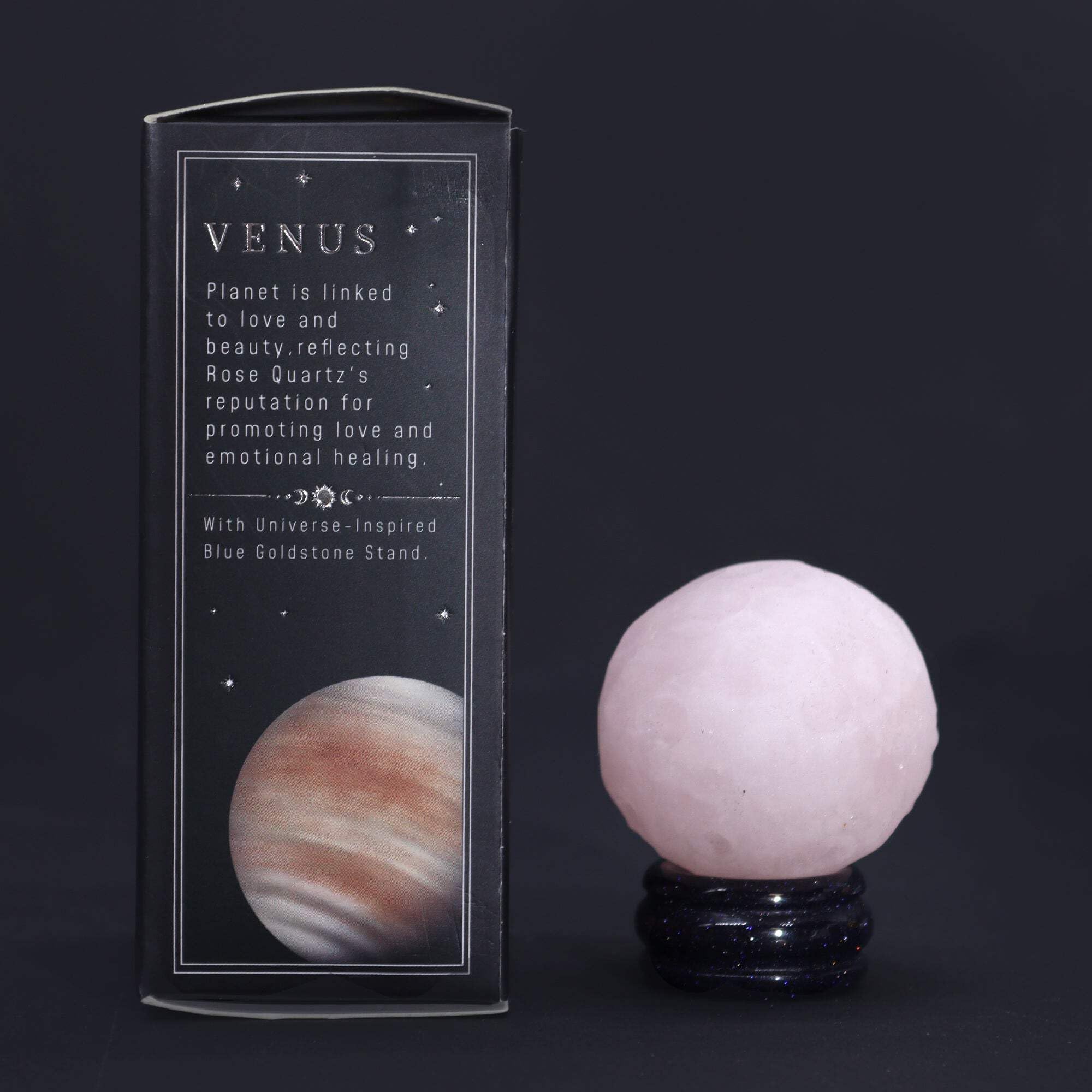 Ancient Wisdom Pink Rose Quartz Planet On Solar Goldstone Stand (Venus) - 40Mm Venus Gemstone Planet For Love, Beauty, Art & Abundance - Crystal Healing Sphere With Heart Chakra Energy For Emotional Healing & Peace