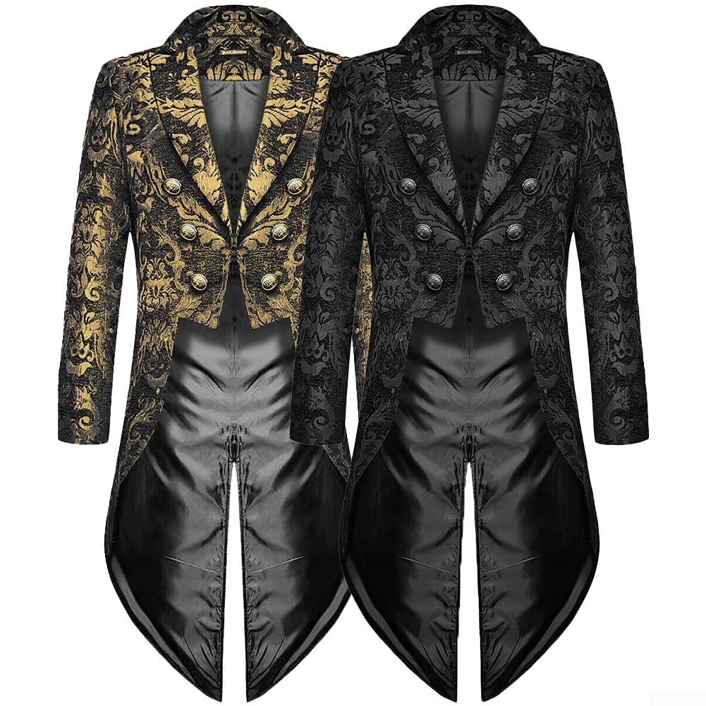 Giacca vintage da uomo, stile steampunk, gotico vittoriano, giacca medievale da smoking per costume di Halloween (XL oro)